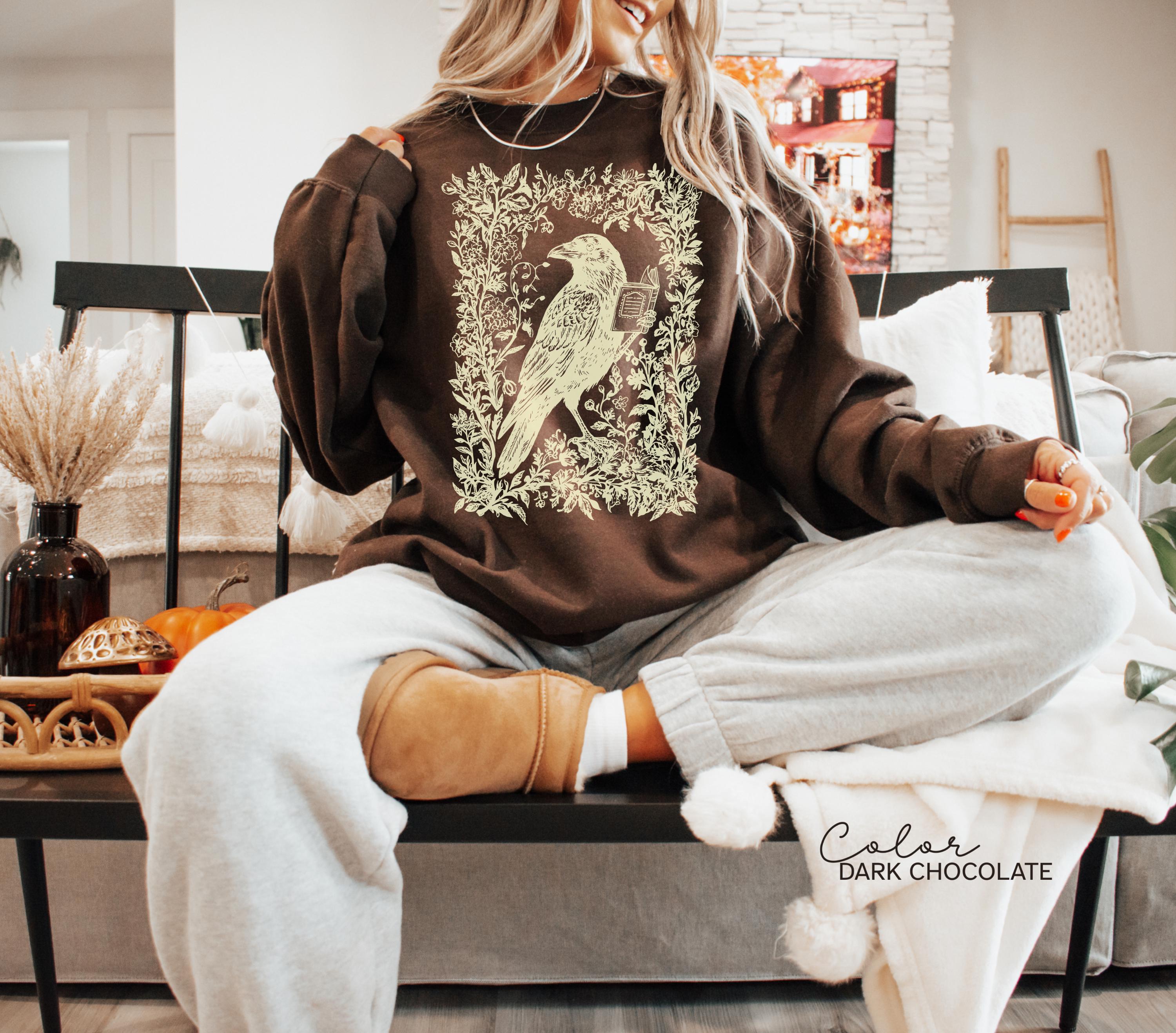 Crow Reading Sweatshirt, Book Lover Dark Academia Shirt