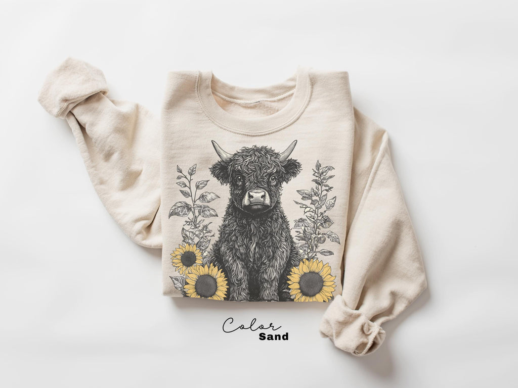 Highland Cow Retro 90s Nature Sweatshirt, Cows Lover Tee, Retro Country, Vintage Style Nature Cow, Cottagecore, Western Farm Life
