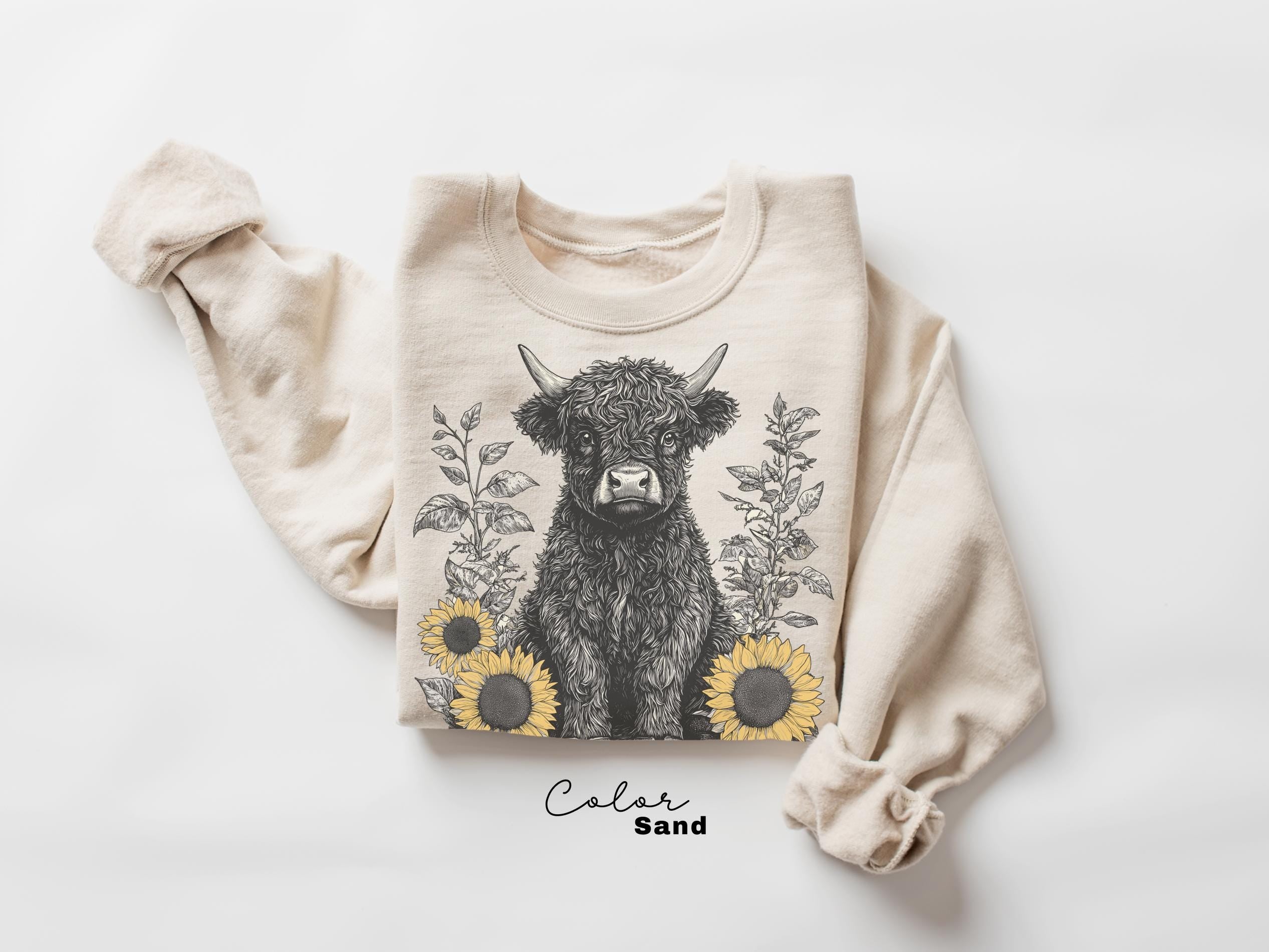 Highland Cow Retro 90s Nature Sweatshirt, Cows Lover Tee, Retro Country, Vintage Style Nature Cow, Cottagecore, Western Farm Life