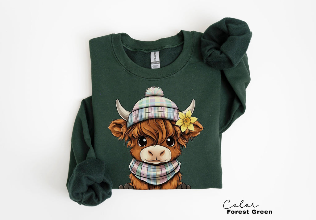 Highland Cow Flower T-Shirt, Cows Lover Tee, Retro Cowboy and Girl, Bohemian Western, Cottagecore, Western Farm Life