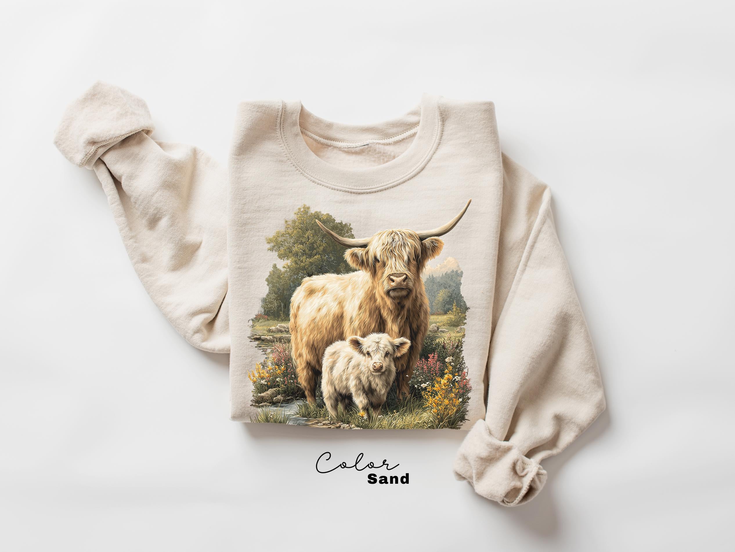 Highland Cow Retro 90s Nature Sweatshirt, Cows Lover Tee, Retro Country, Vintage Style Nature Cow, Cottagecore, Western Farm Life