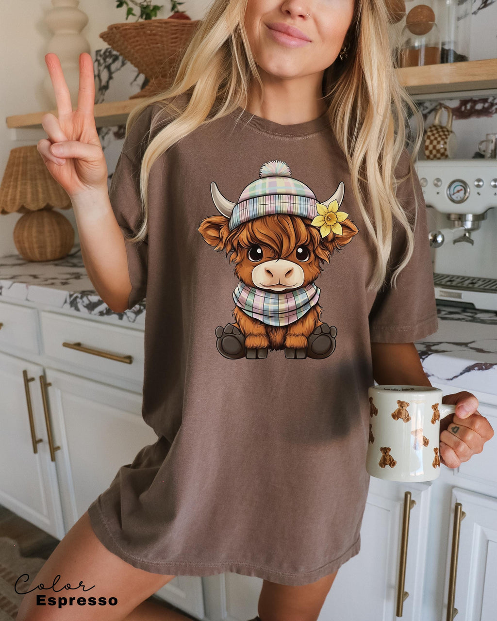 Highland Cow Flower T-Shirt, Cows Lover Tee, Retro Cowboy and Girl, Bohemian Western, Cottagecore, Western Farm Life