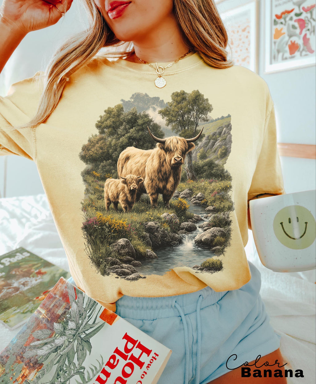Cows Lover Sunflower Spring T-Shirt with Highland Cow Design