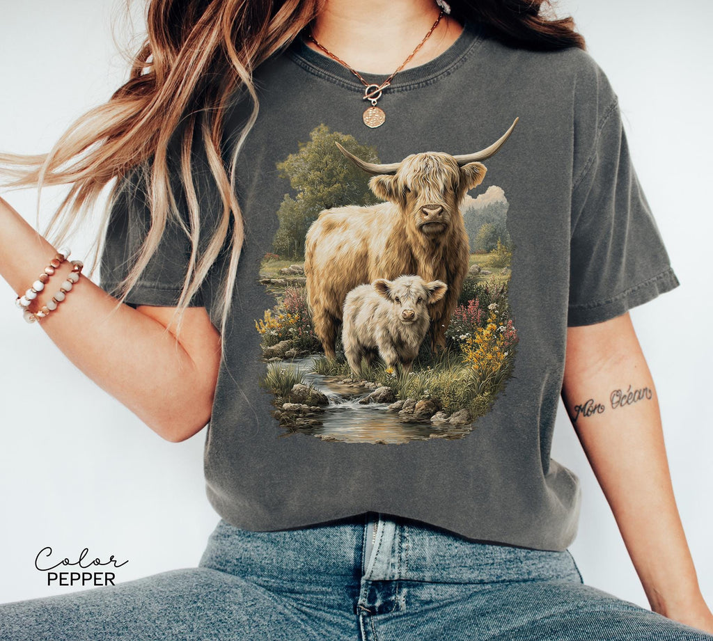 Highland Cow Retro 90s Nature Sweatshirt, Cows Lover Tee