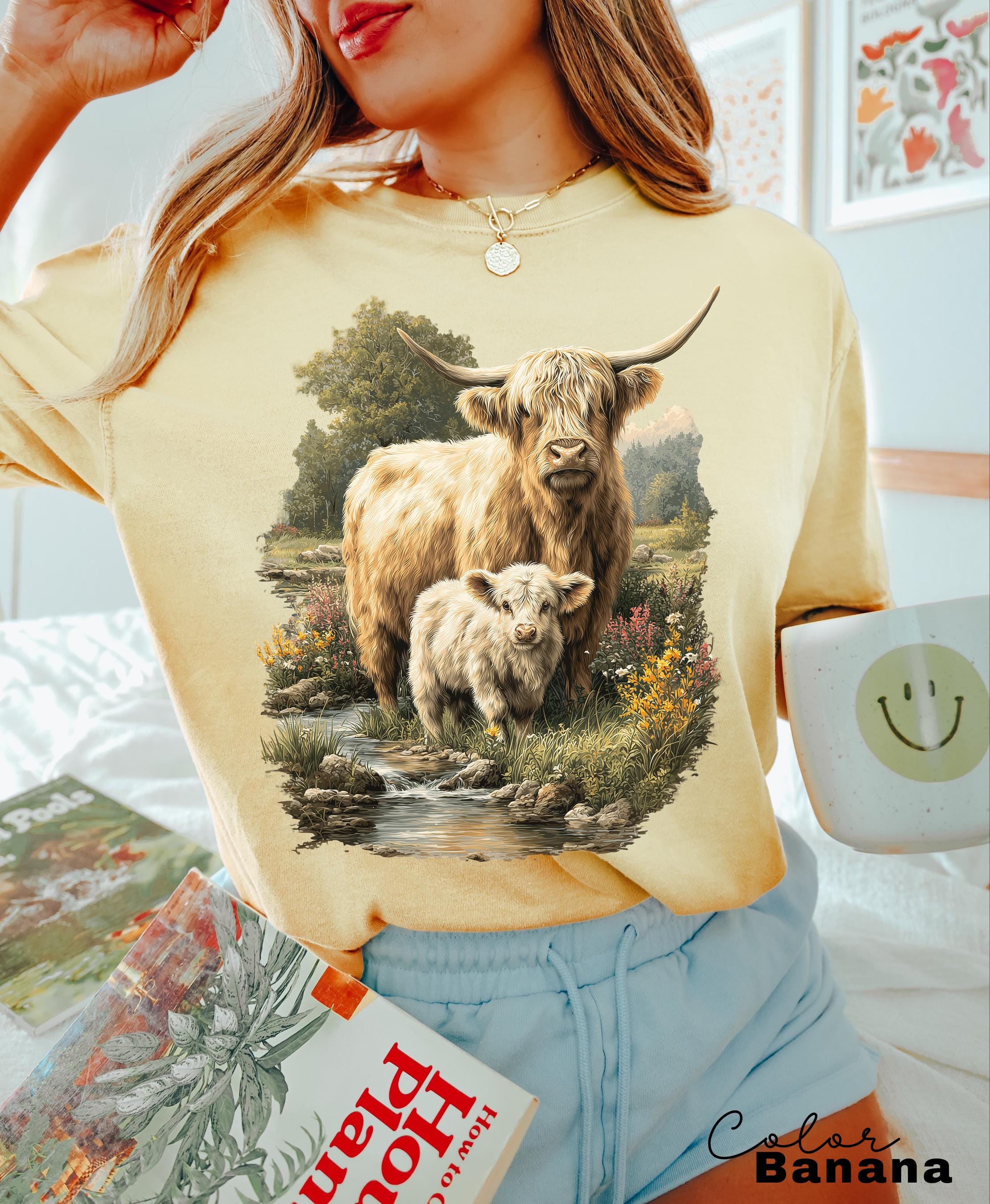 Highland Cow Retro 90s Nature Sweatshirt, Cows Lover Tee
