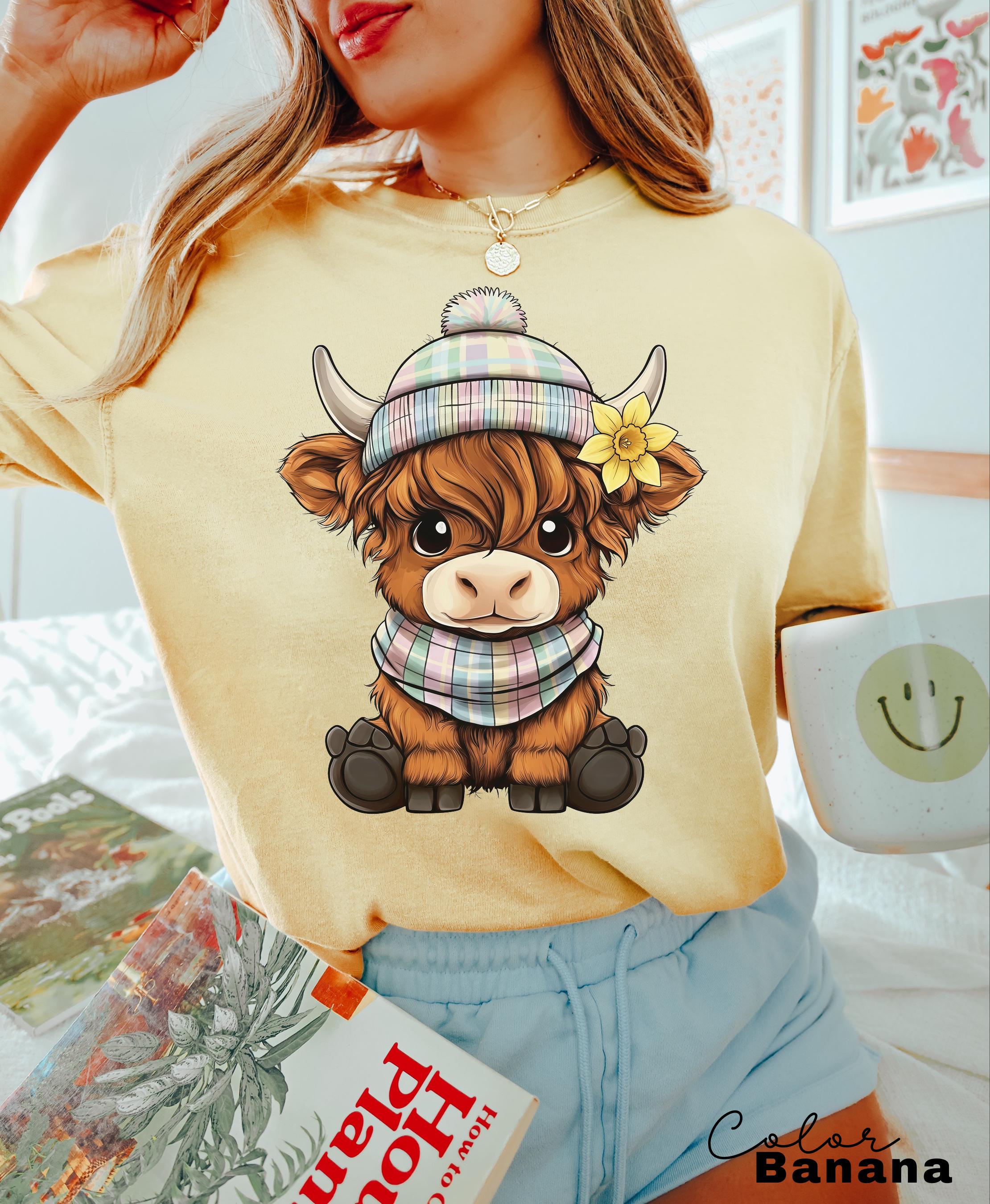 Highland Cow Flower T-Shirt, Cows Lover Tee, Bohemian Western Shirt