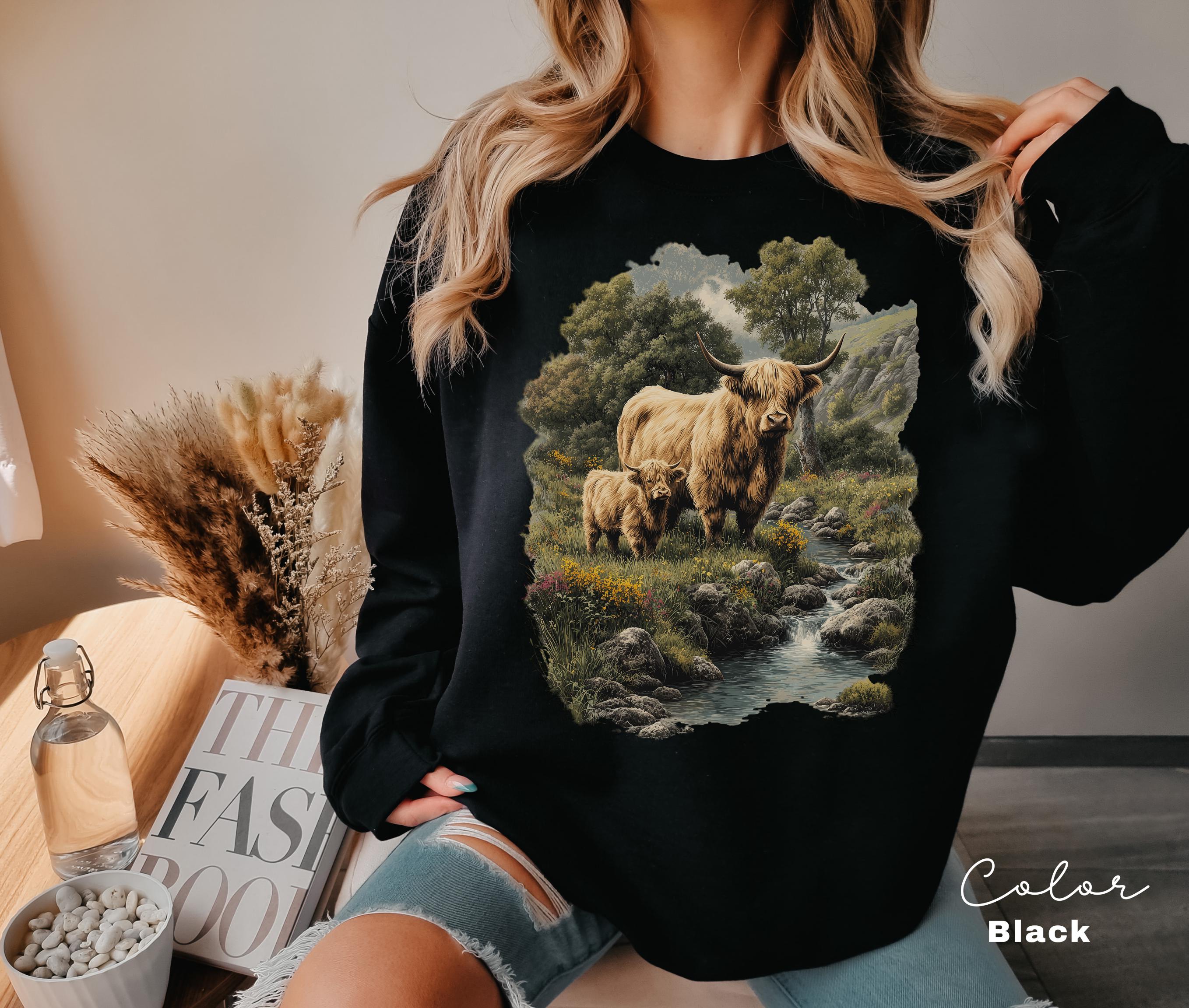Cows Lover Sunflower Spring T-Shirt with Highland Cow Design
