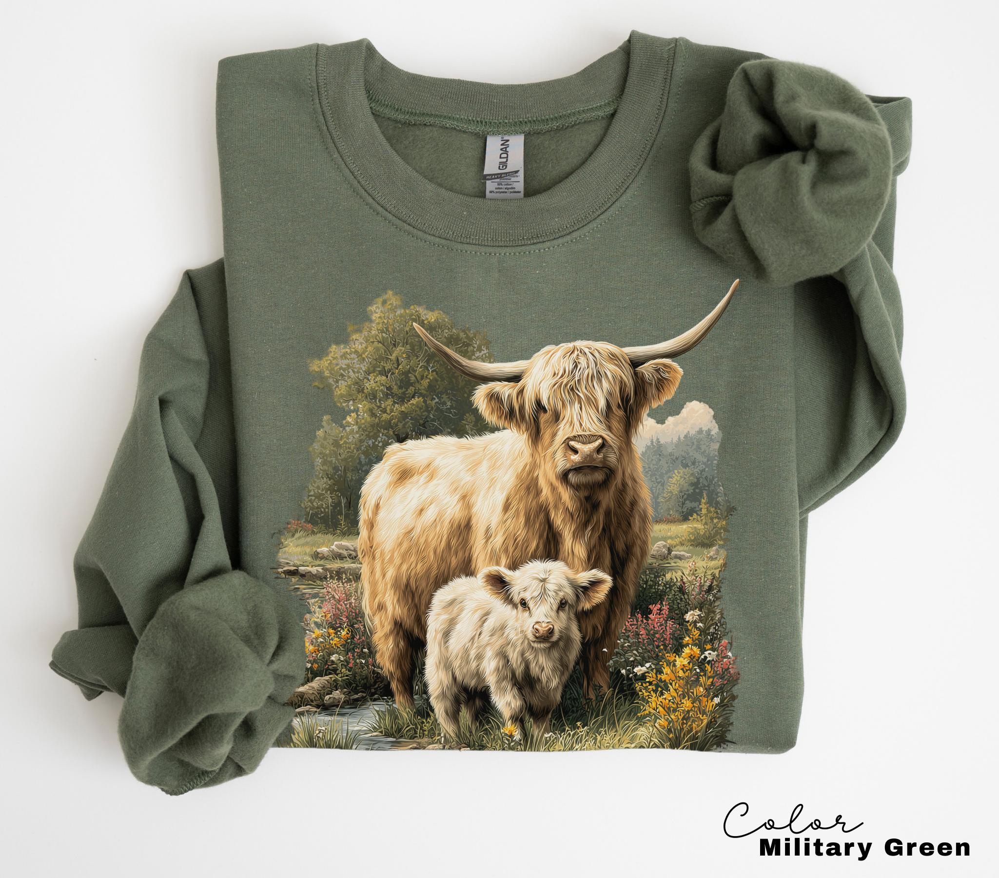 Highland Cow Retro 90s Nature Sweatshirt, Cows Lover Tee