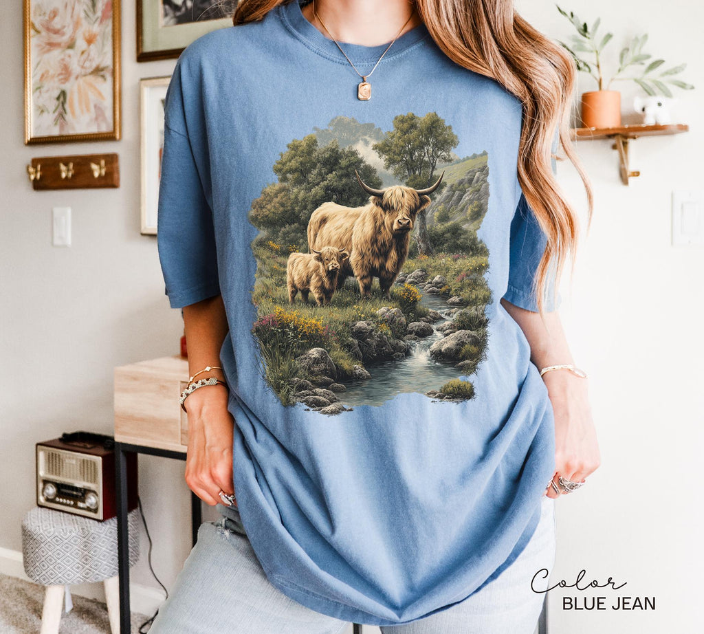 Cows Lover Sunflower Spring T-Shirt with Highland Cow Design
