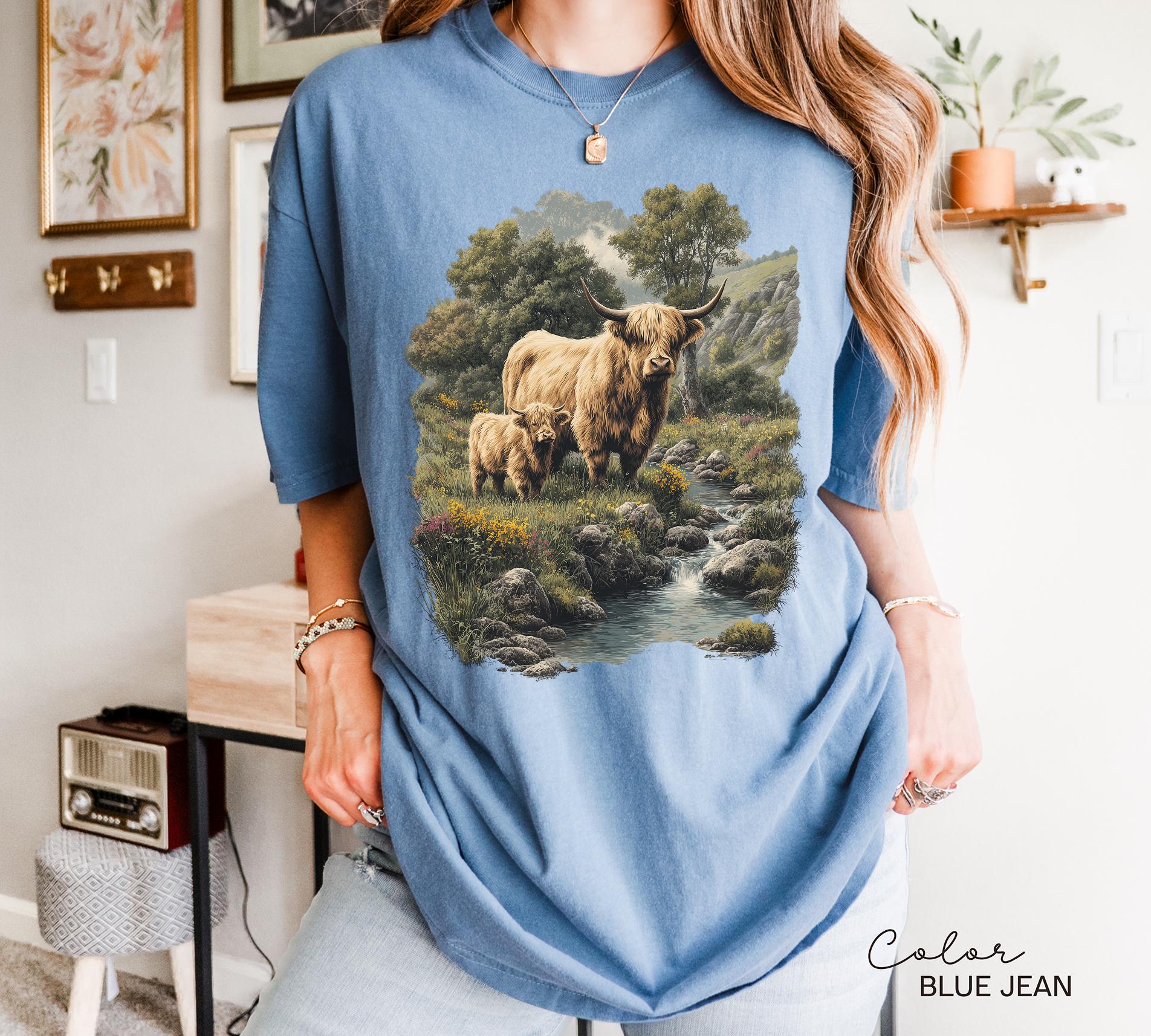 Cows Lover Sunflower Spring T-Shirt with Highland Cow Design