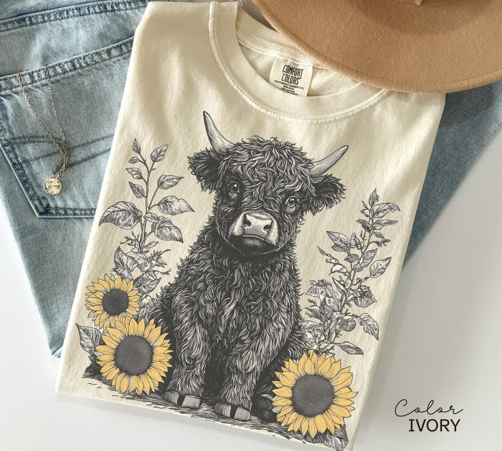 Highland Cow Retro 90s Nature Sweatshirt, Cows Lover Tee, Retro Country, Vintage Style Nature Cow, Cottagecore, Western Farm Life