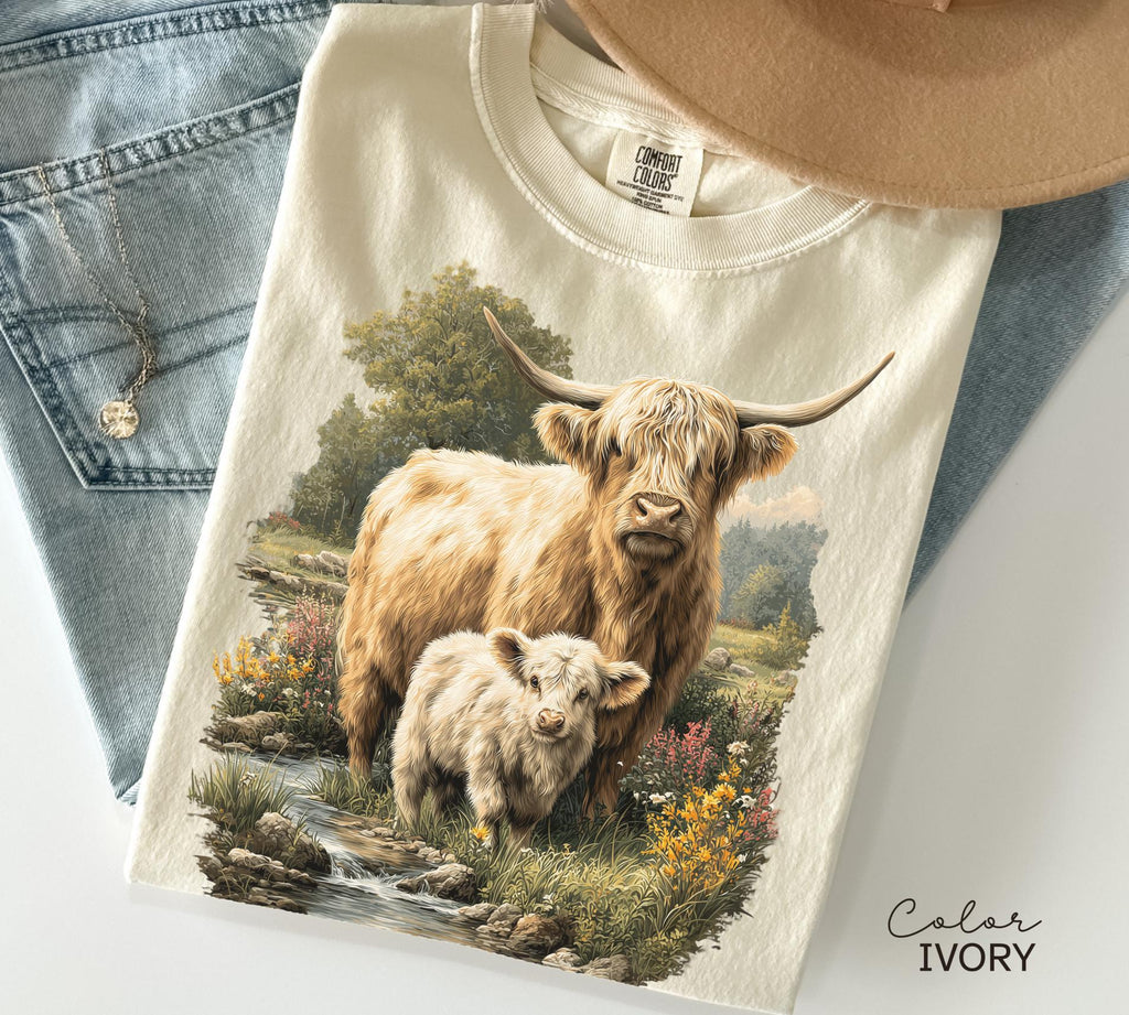Highland Cow Retro 90s Nature Sweatshirt, Cows Lover Tee, Retro Country, Vintage Style Nature Cow, Cottagecore, Western Farm Life