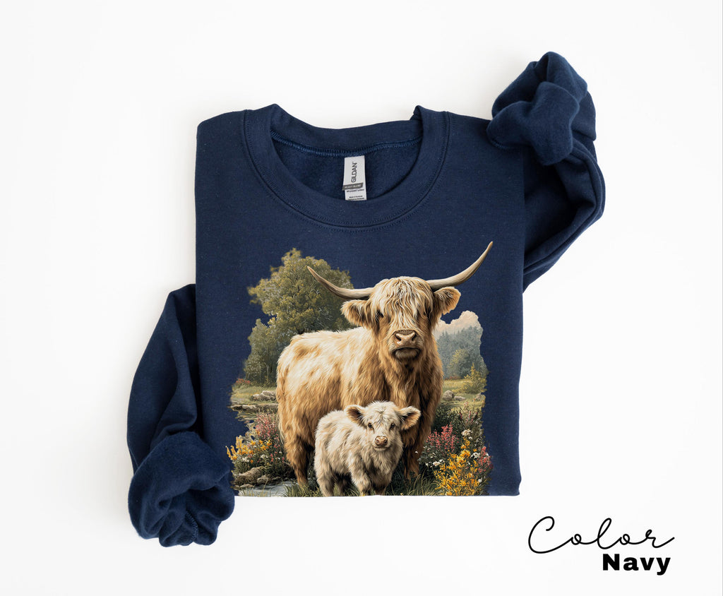 Highland Cow Retro 90s Nature Sweatshirt, Cows Lover Tee, Retro Country, Vintage Style Nature Cow, Cottagecore, Western Farm Life