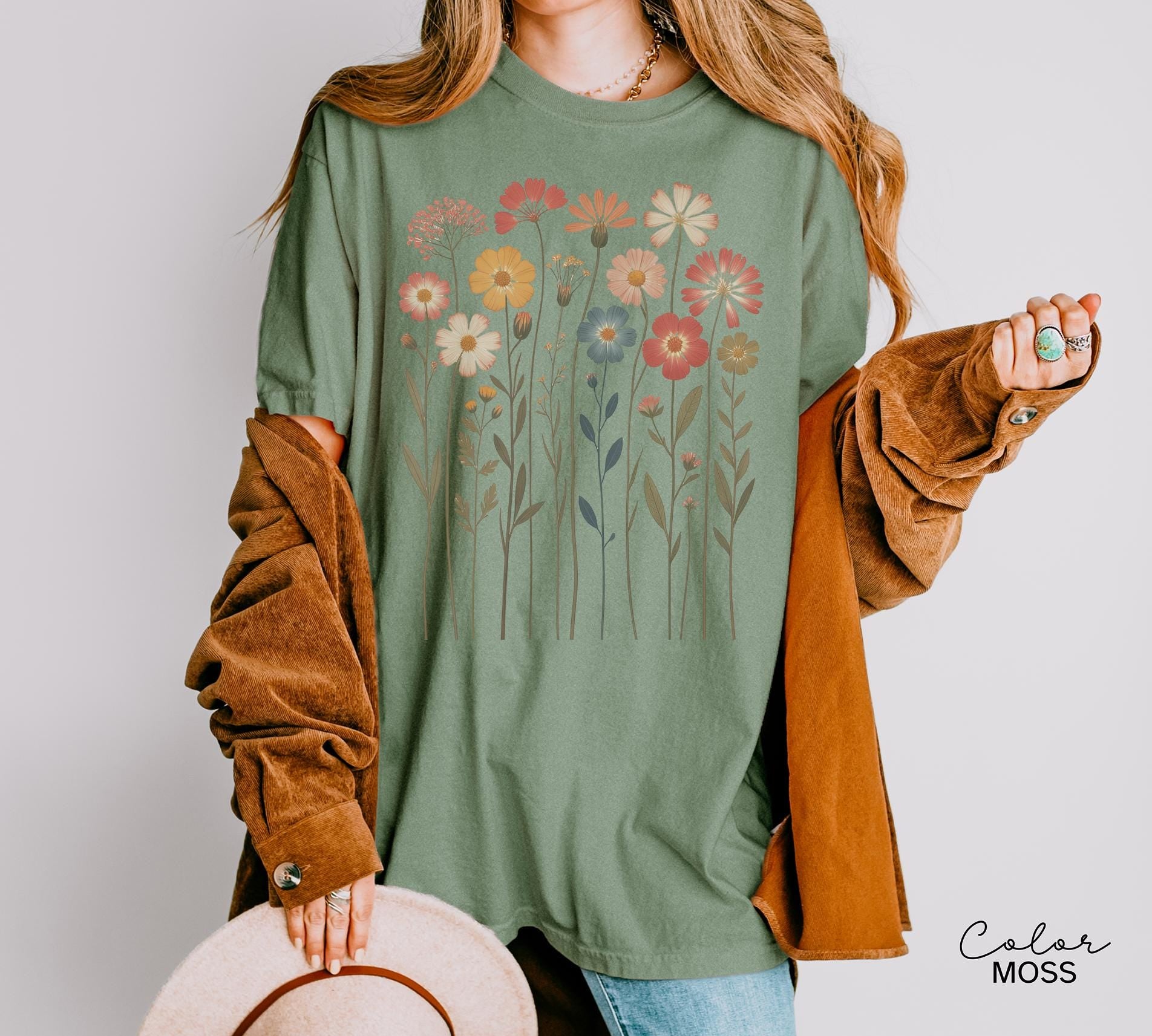 Cottagecore Floral Heart Shirt, Pressed Flower Sweatshirt, Boho Botanical Wildflower Shirt, Gift for Her