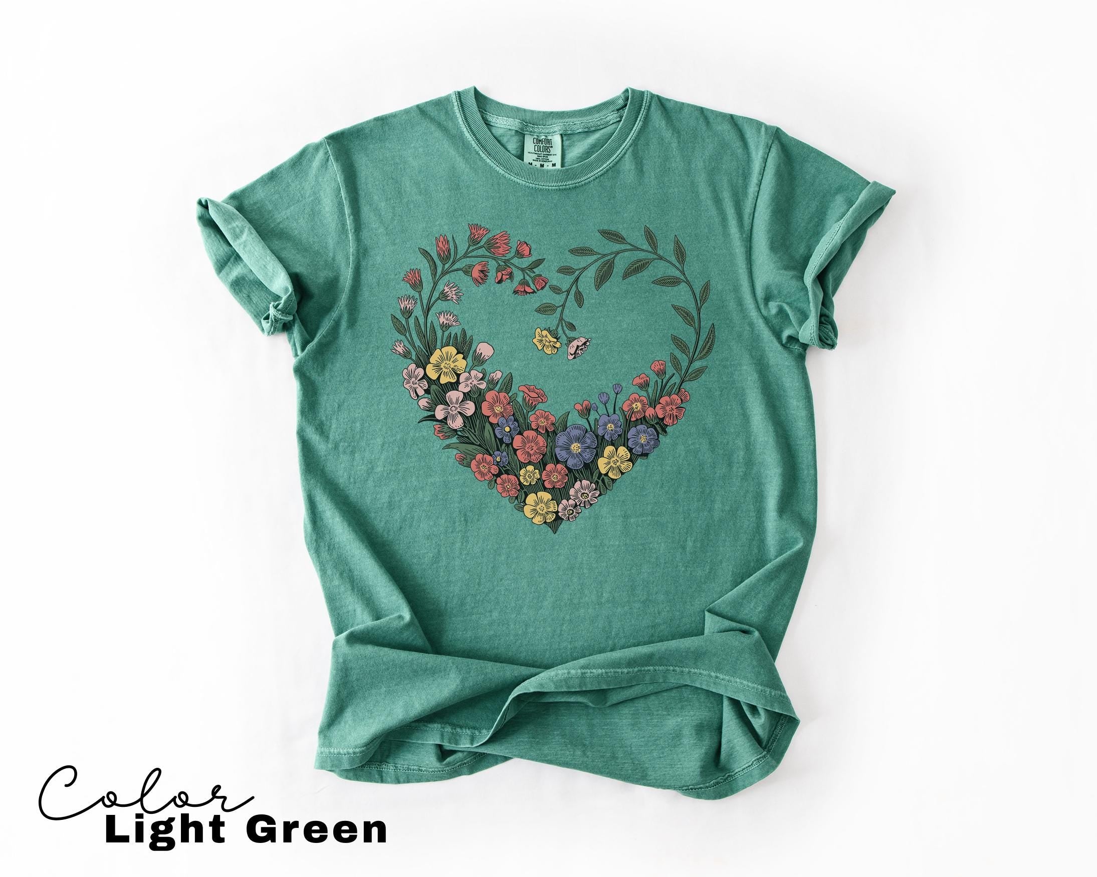 Cottagecore Floral Heart Shirt, Pressed Flower Tee, Boho Botanical Wildflower Shirt, Gift for Her