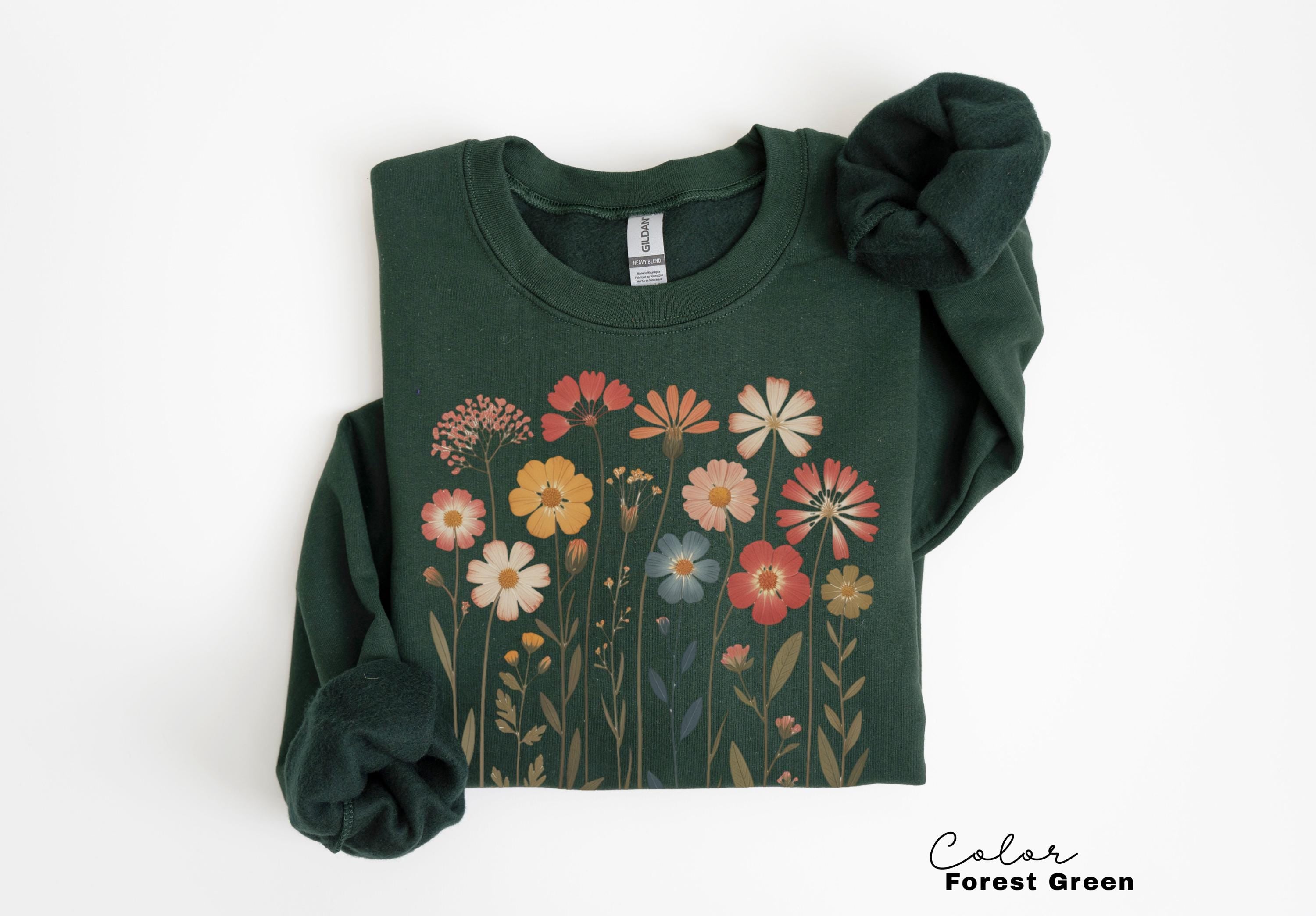 Cottagecore Floral Heart Pressed Flower Sweatshirt