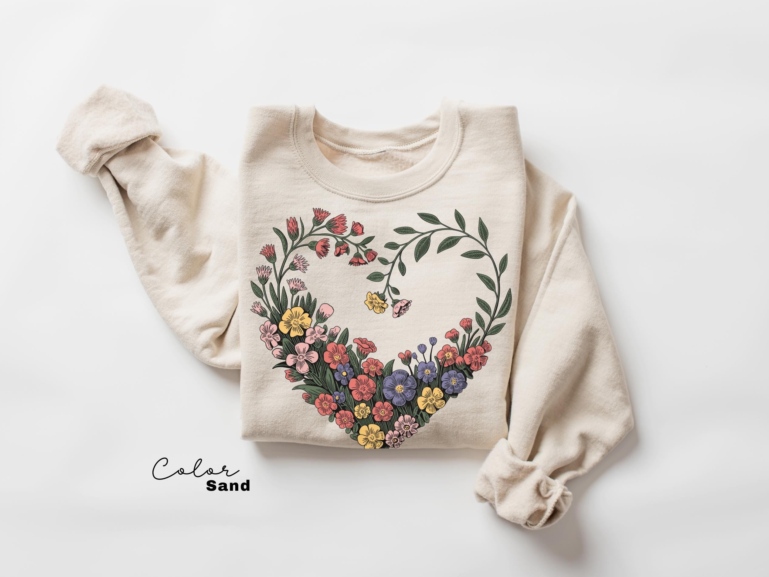 Cottagecore Floral Heart Shirt, Pressed Flower Tee, Boho Botanical Wildflower Shirt, Gift for Her
