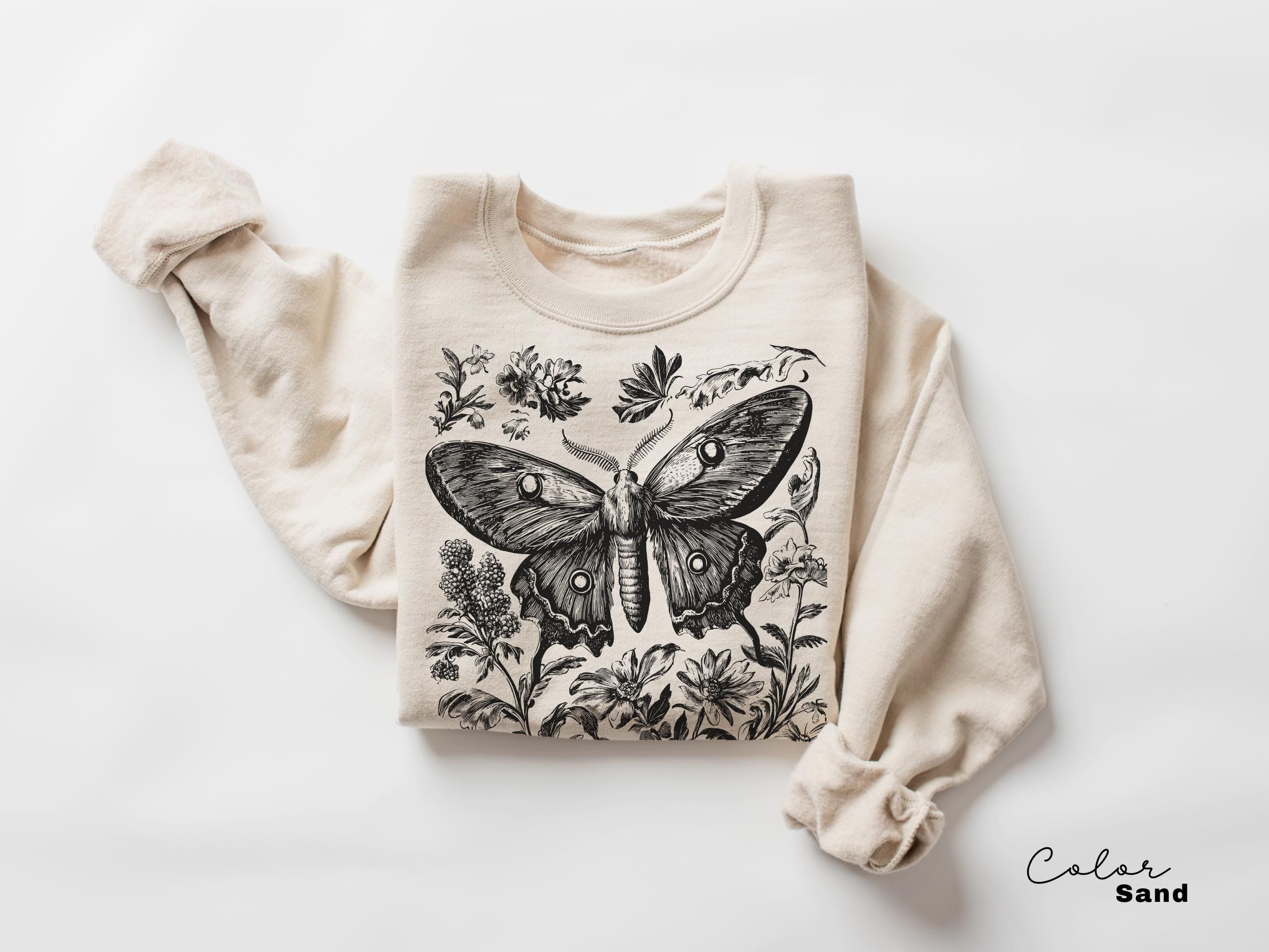 Vintage Oversized Comfort Colors Moth Shirt, Cottagecore Nature Sweatshirt, Washed Boho Gothic Nature Tee,