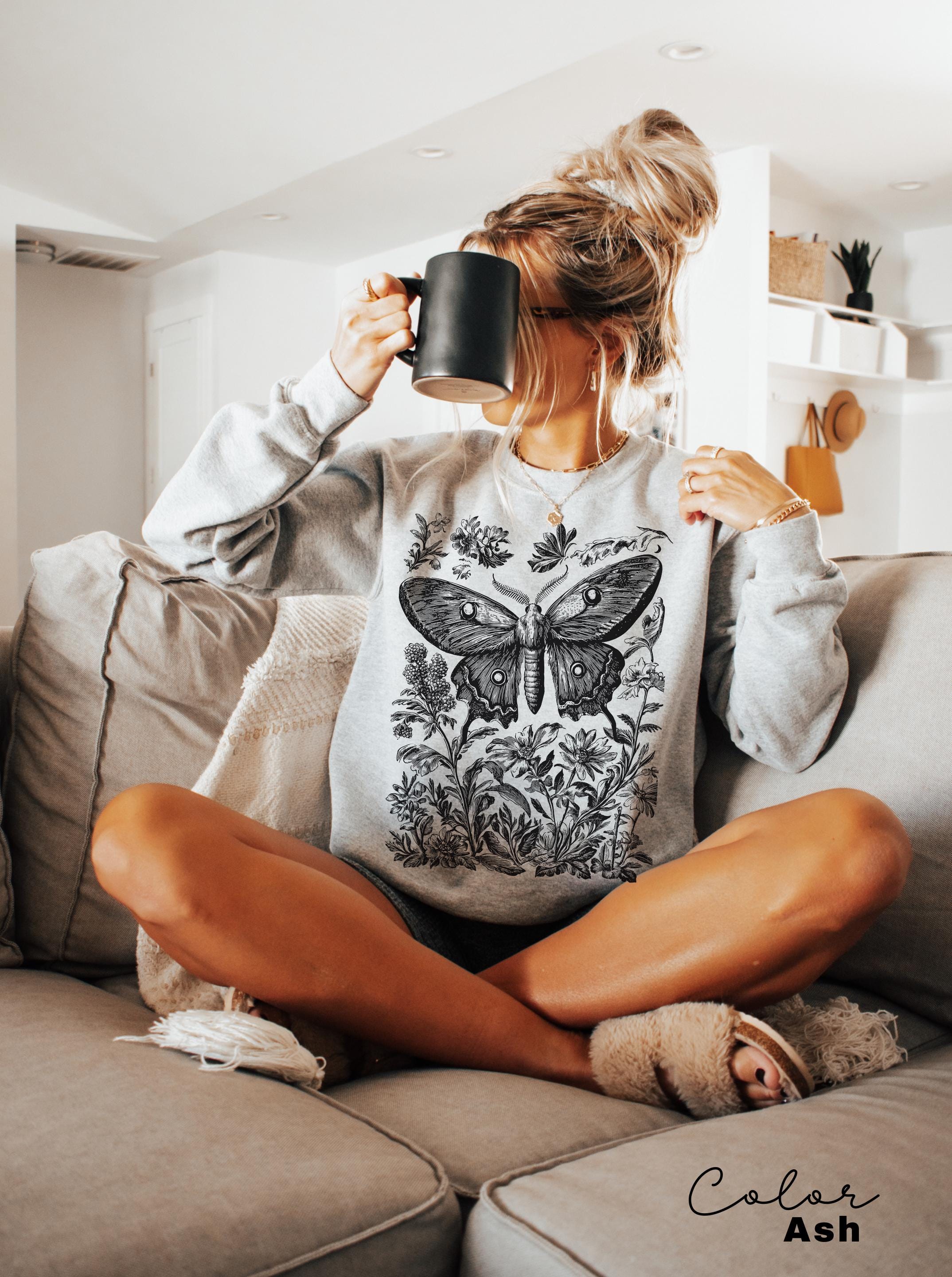 Vintage Oversized Comfort Colors Moth Shirt, Cottagecore Nature Sweatshirt, Washed Boho Gothic Nature Tee,