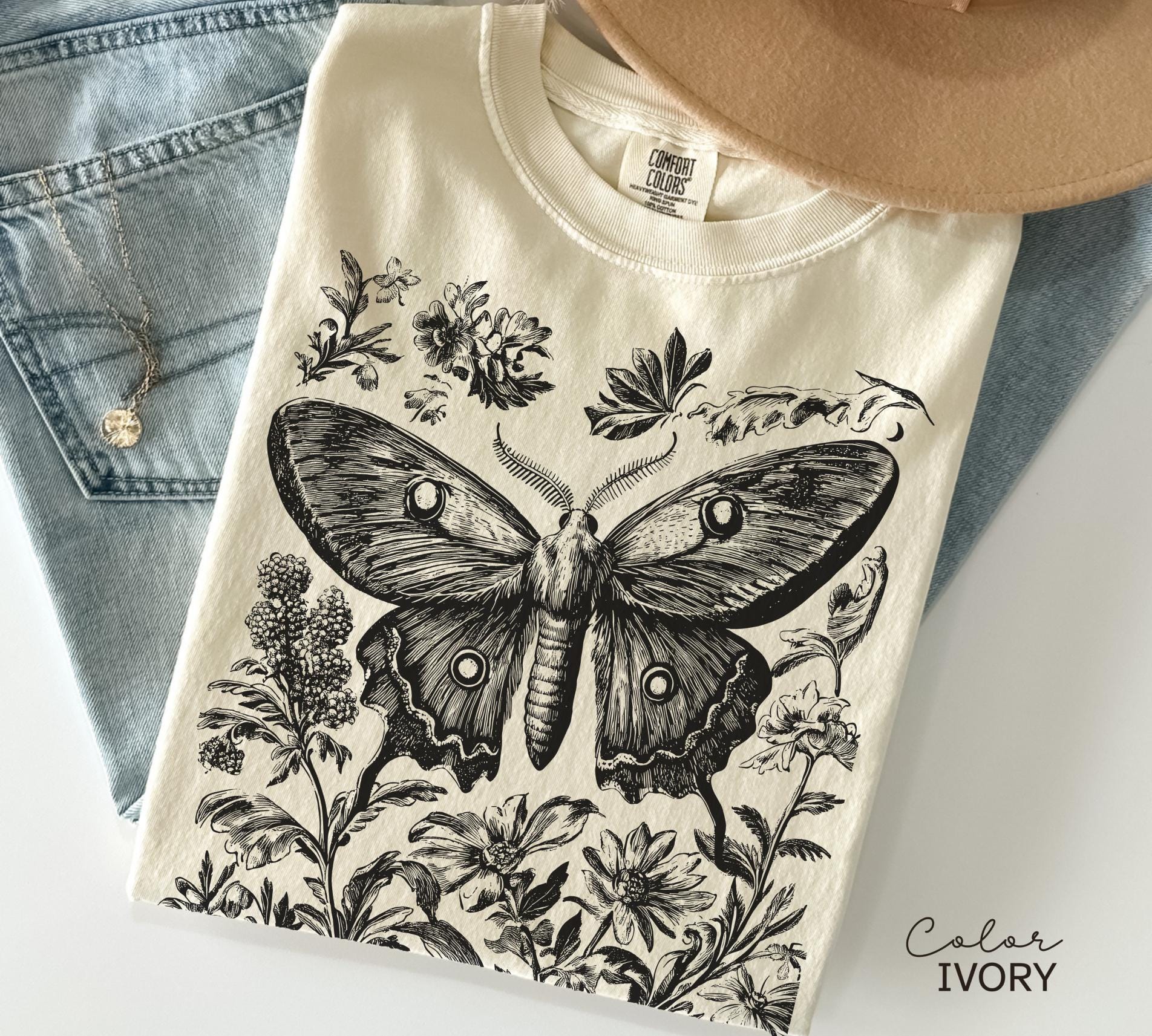 Vintage Oversized Comfort Colors Moth Shirt, Cottagecore Nature Sweatshirt, Washed Boho Gothic Nature Tee,