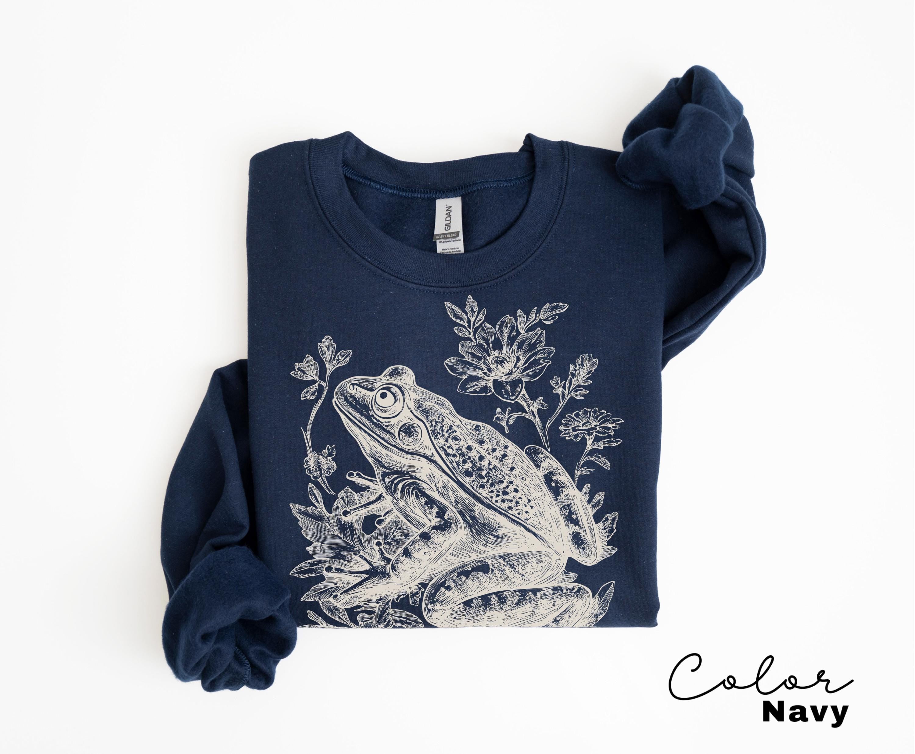Cottagecore Frog Sweatshirt, Folk Art Forest Animal Tee
