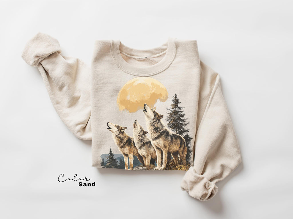 Wolf 90s Moon T-Shirt, Vintage Nature Wildlife Crewneck