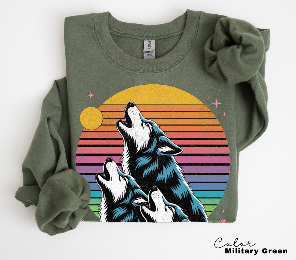 Retro Wolf 90s T-Shirt, Nature Vintage Wildlife, 80s Retro Tee, Wolf Howling Moon, Nostalgia