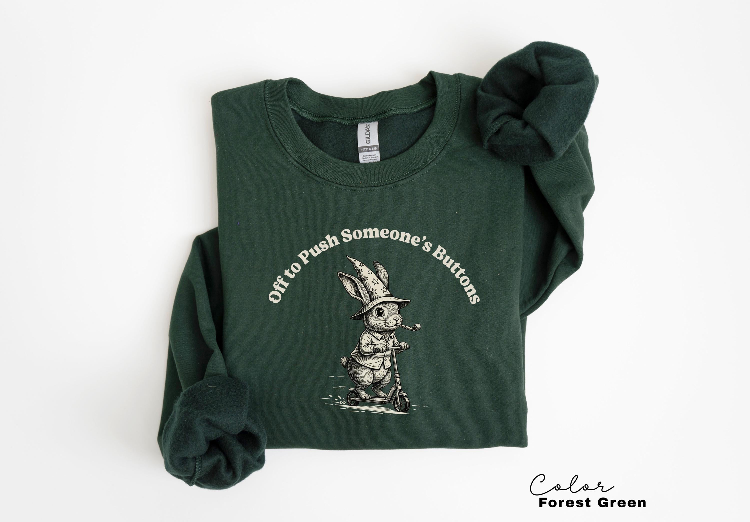 Funny Mental Health Shirt, Off to Push Button, Funny Rabbit Bunny Scooter Sweatshirt, Funny Mental Health Tee, Adult Humor Sarcastic T-Shirt