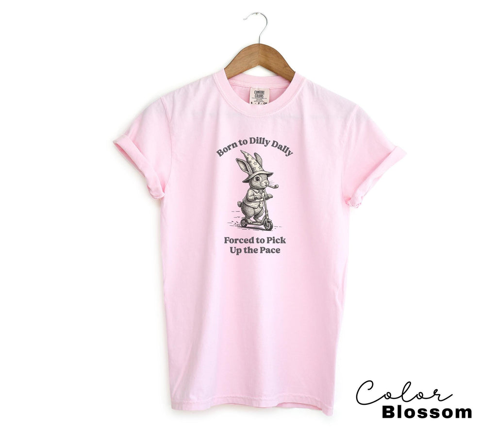 Funny Mental Health Shirt Born to Dilly Dally Rabbit Scooter Tee
