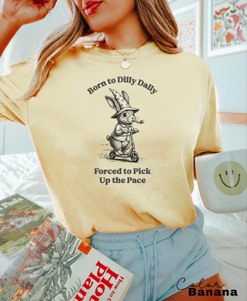 Funny Mental Health Shirt Born to Dilly Dally Rabbit Scooter Tee