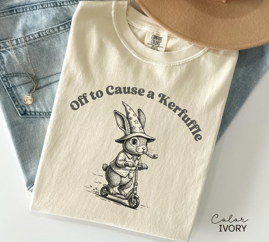 Off To Cause A Kerfuffle Shirt, Funny Rabbit Bunny Scooter Sweatshirt, Funny Mental Health Tee, Adult Humor Sarcastic T-Shirt