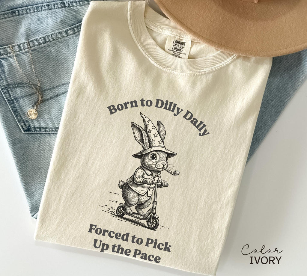 Funny Mental Health Shirt, Born to Dilly Dally, Funny Rabbit Bunny Scooter Sweatshirt, Funny Mental Health Tee, Adult Humor Sarcastic