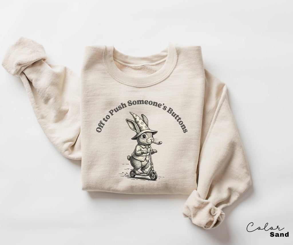 Funny Mental Health Shirt, Off to Push Button, Funny Rabbit Bunny Scooter Sweatshirt, Funny Mental Health Tee, Adult Humor Sarcastic T-Shirt
