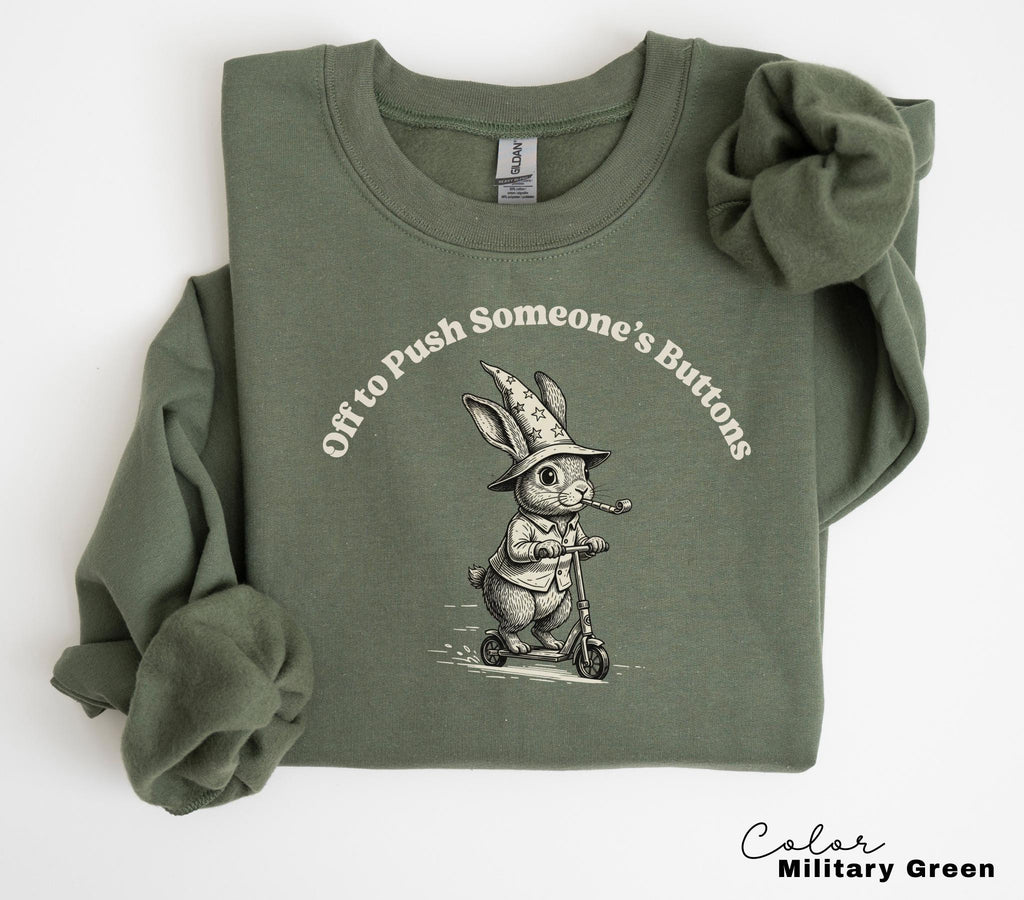 Funny Mental Health Shirt, Off to Push Button, Funny Rabbit Bunny Scooter Sweatshirt, Funny Mental Health Tee, Adult Humor Sarcastic T-Shirt