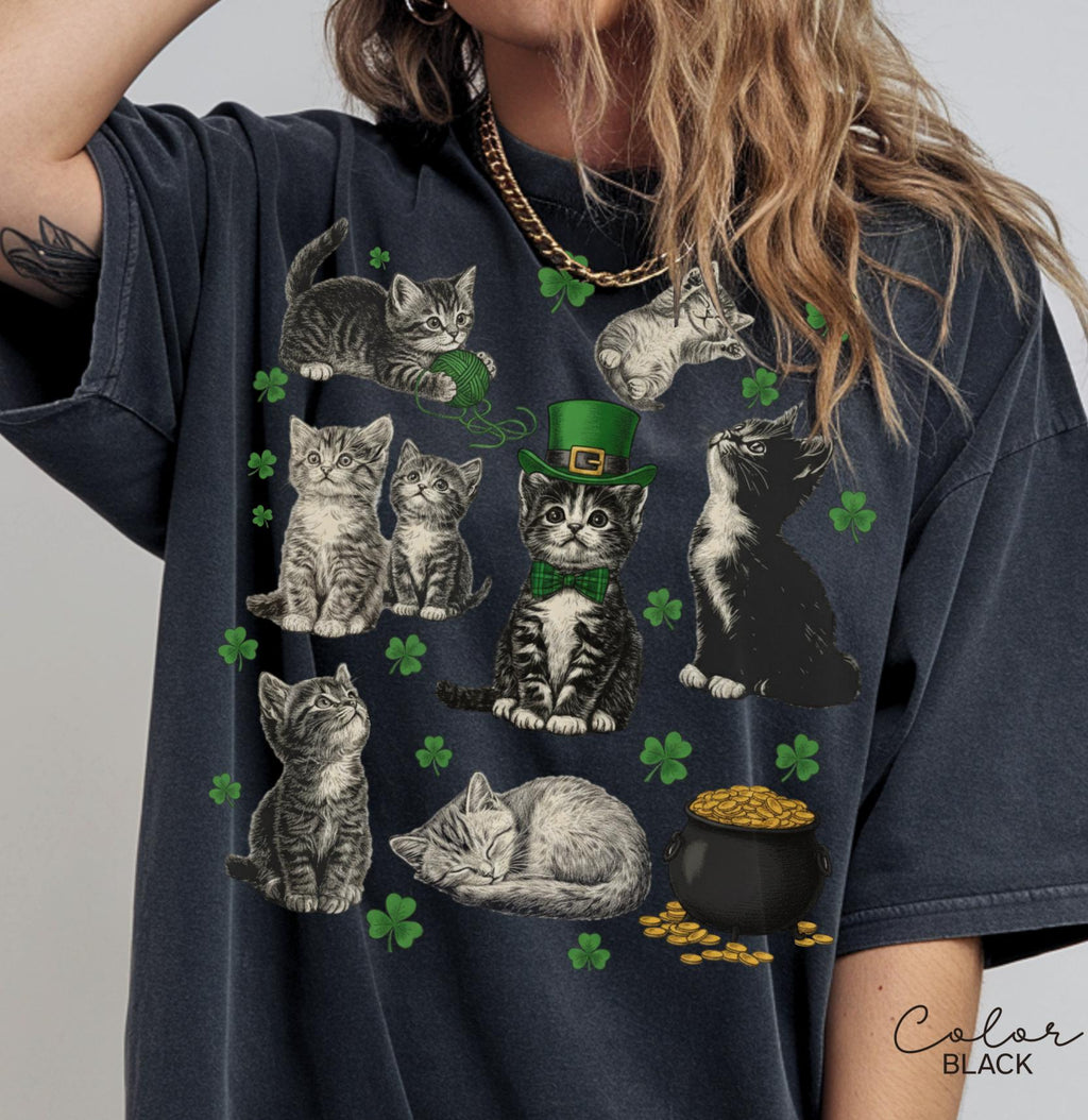 St Patricks Day Comfort Colors Cat Kitten Shirt, Lucky Shamrock, Cute Saint Patrick's Party Tee, Kitten Sweatshirt