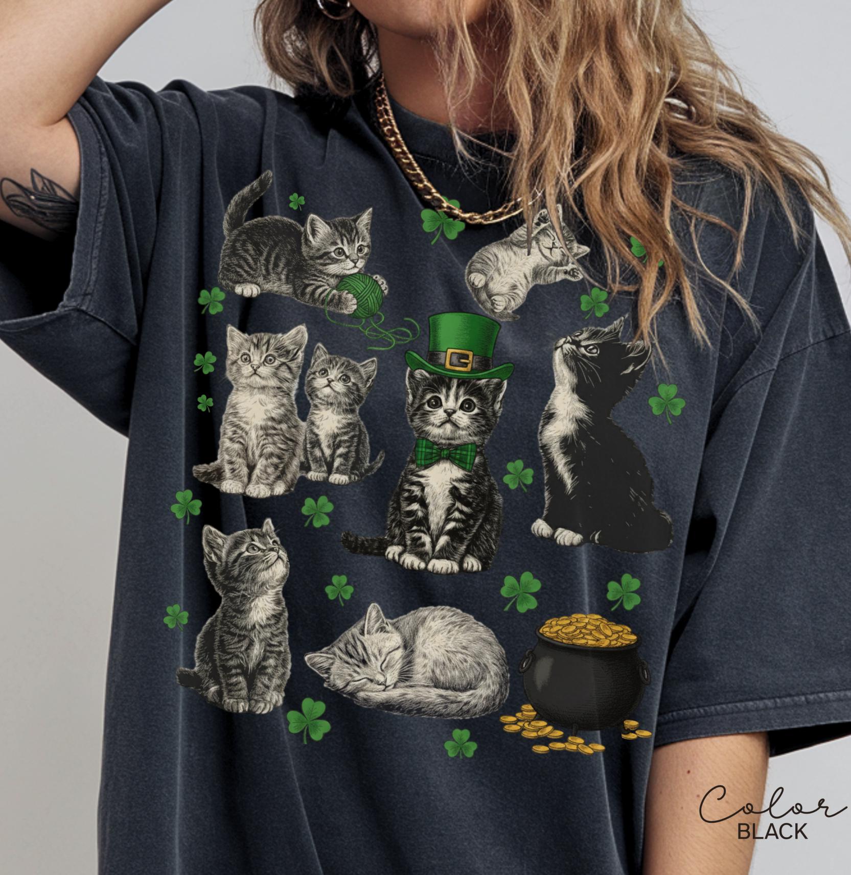 St Patricks Day Comfort Colors Cat Kitten Shirt, Lucky Shamrock, Cute Saint Patrick's Party Tee, Kitten Sweatshirt
