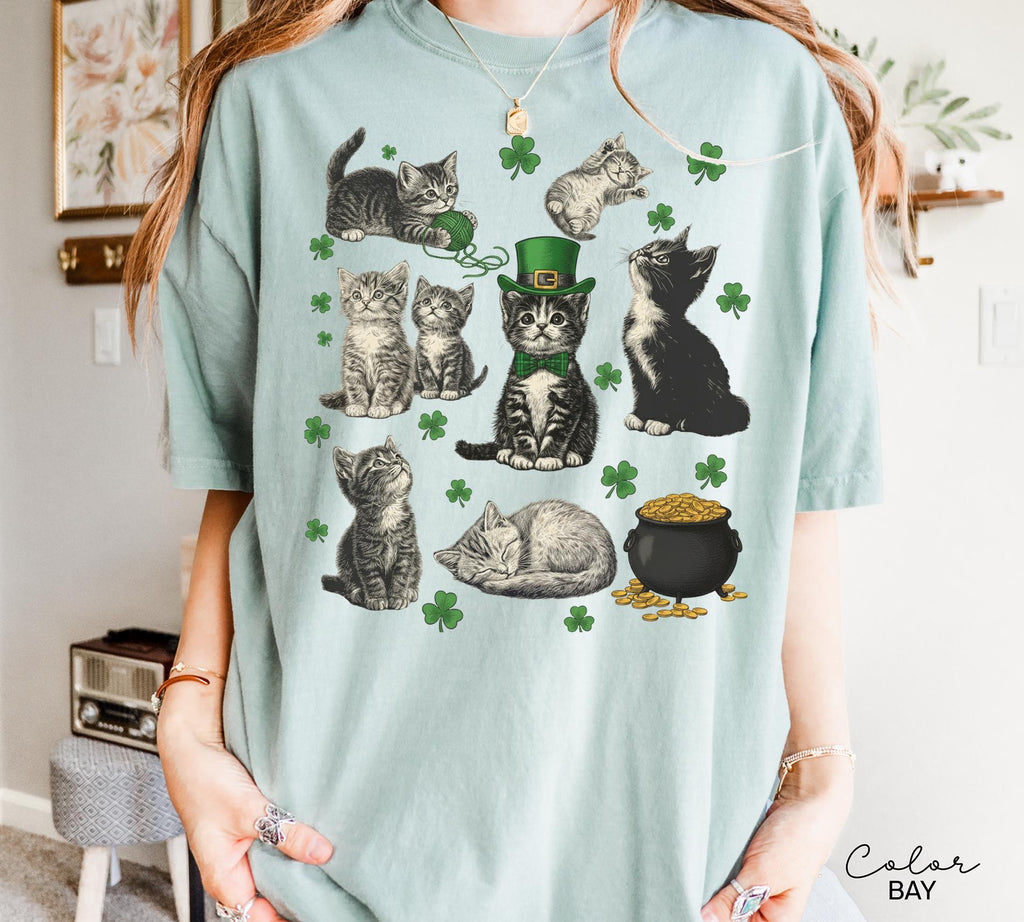 St Patricks Day Comfort Colors Cat Kitten Shirt, Lucky Shamrock, Cute Saint Patrick's Party Tee, Kitten Sweatshirt
