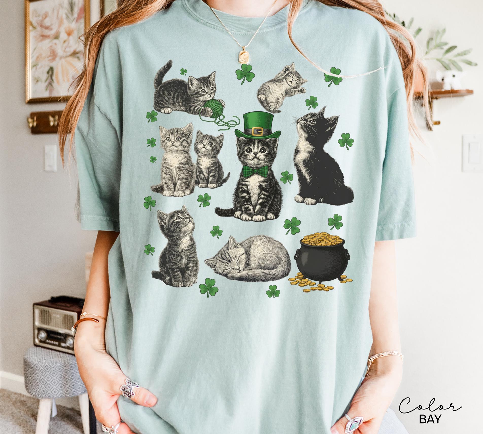St Patricks Day Comfort Colors Cat Kitten Shirt, Lucky Shamrock, Cute Saint Patrick's Party Tee, Kitten Sweatshirt