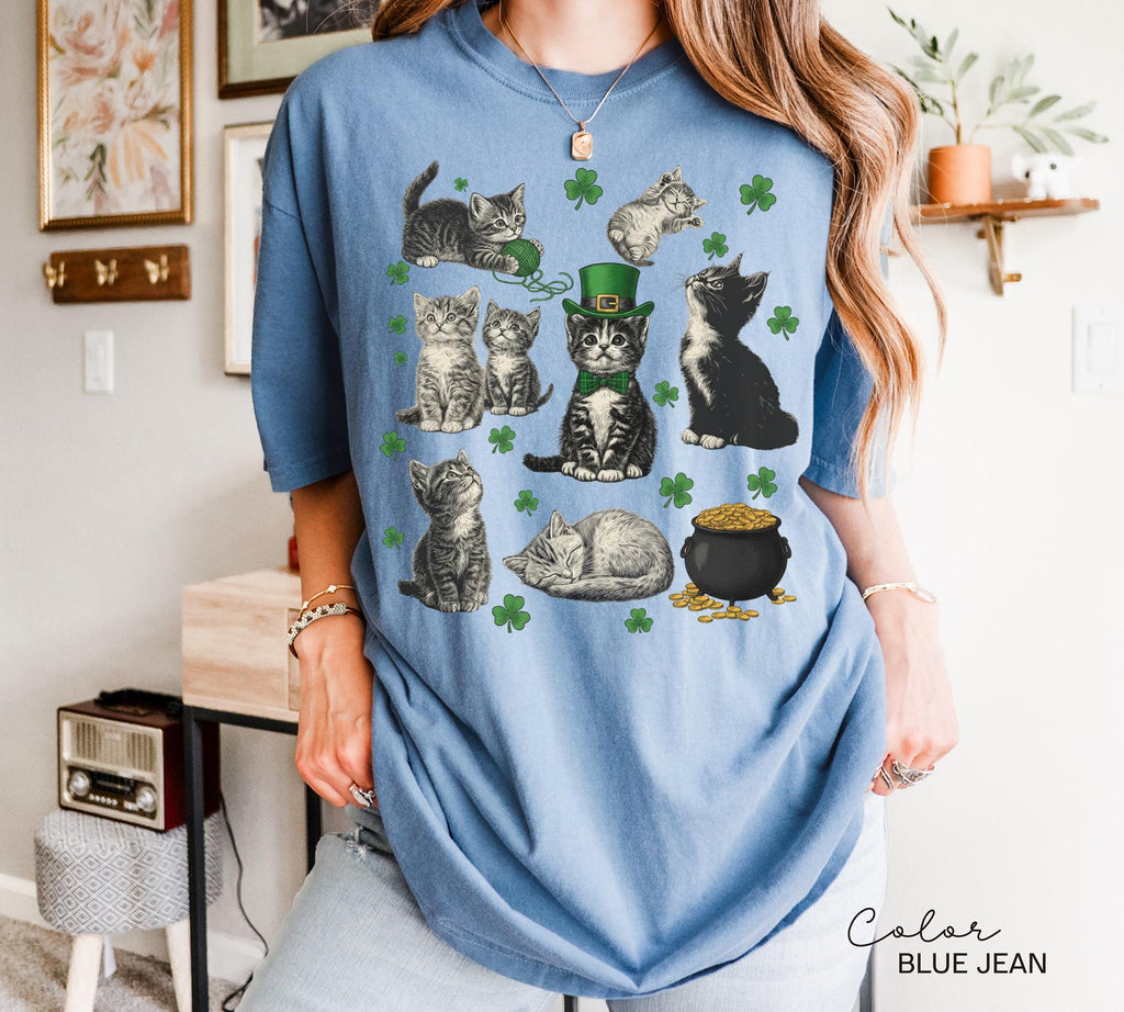 St Patricks Day Comfort Colors Cat Kitten Shirt, Lucky Shamrock, Cute Saint Patrick's Party Tee, Kitten Sweatshirt