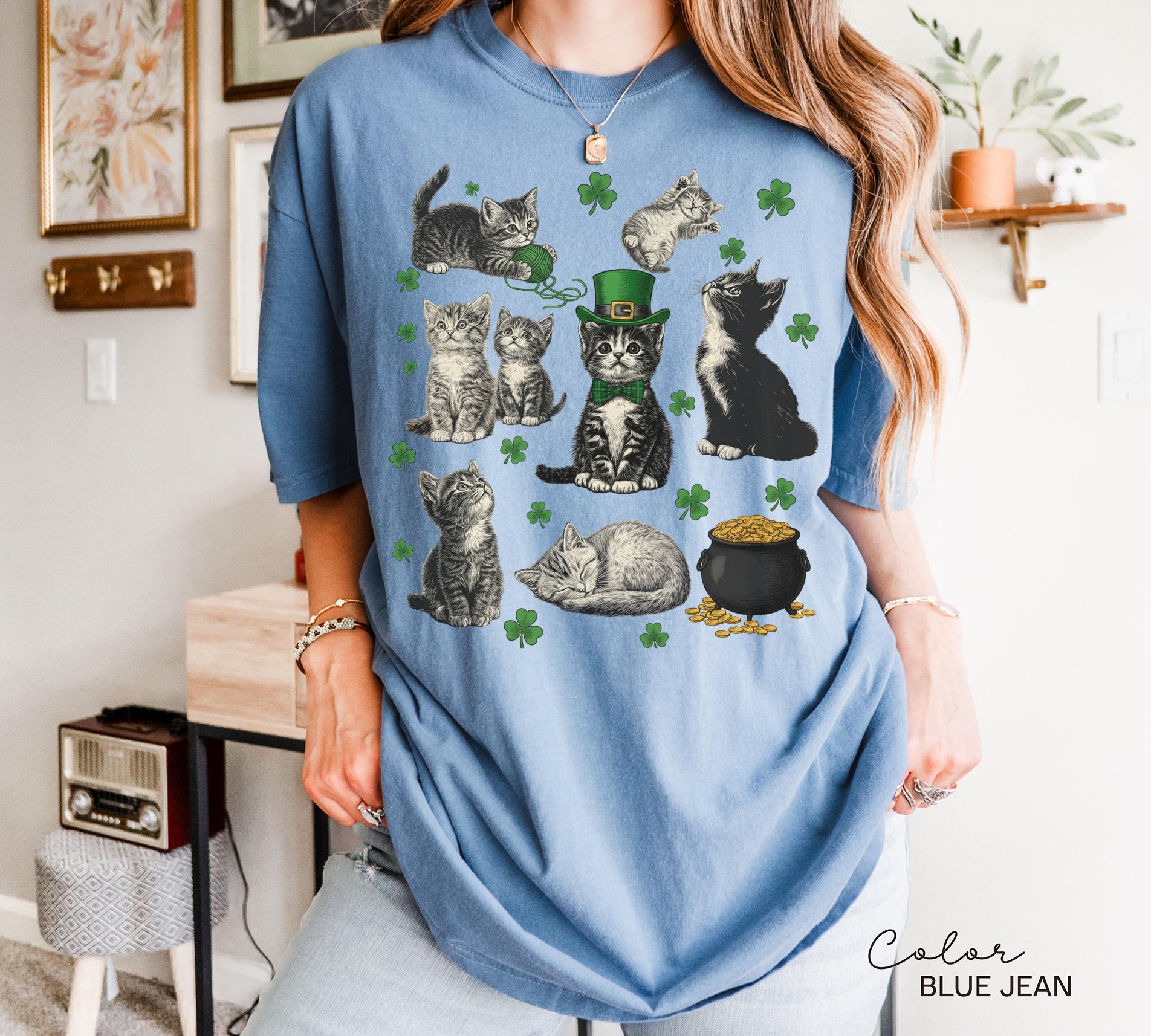 St Patricks Day Comfort Colors Cat Kitten Shirt, Lucky Shamrock, Cute Saint Patrick's Party Tee, Kitten Sweatshirt