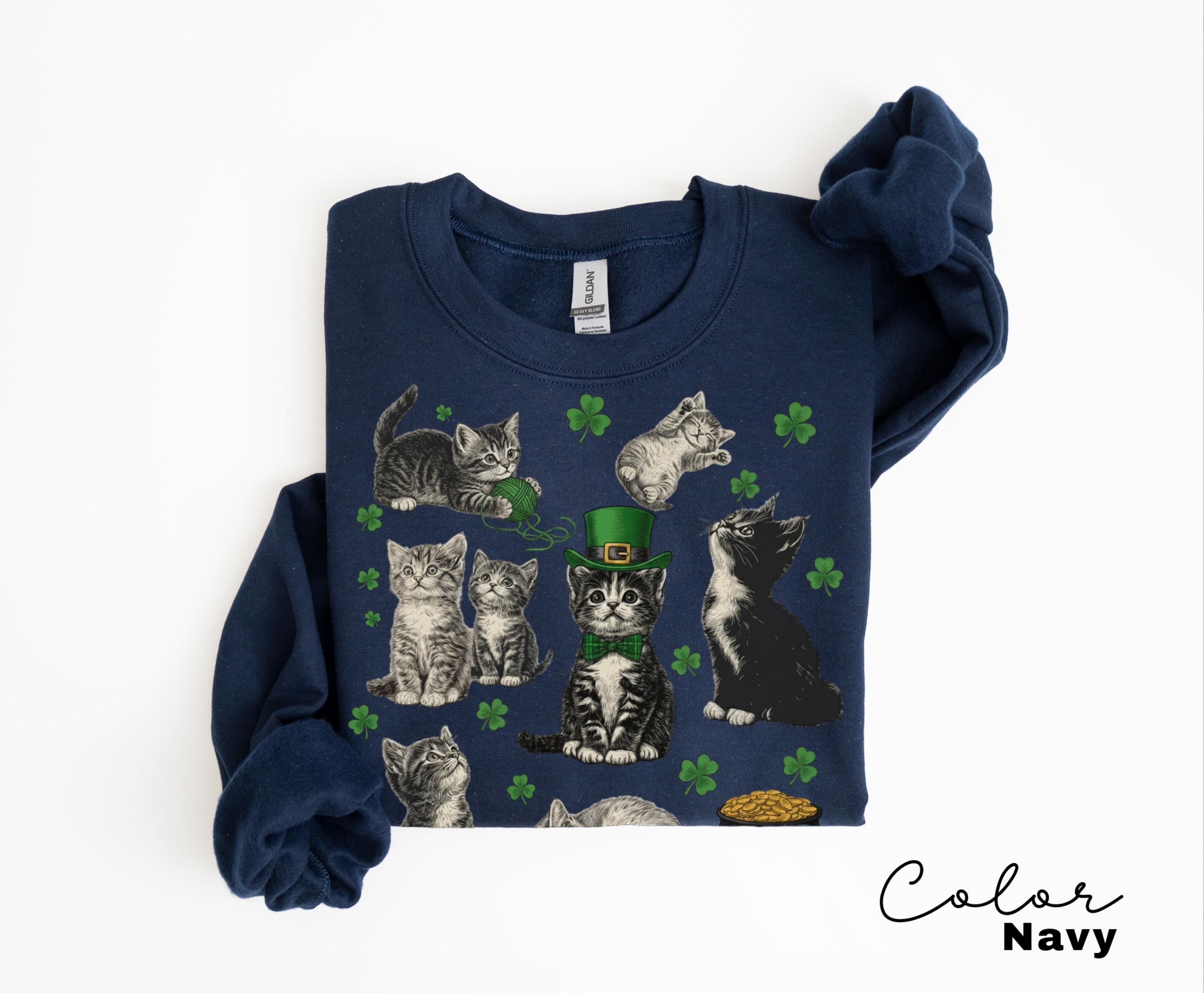 St Patricks Day Cat Kitten Shirt with Lucky Shamrock Design