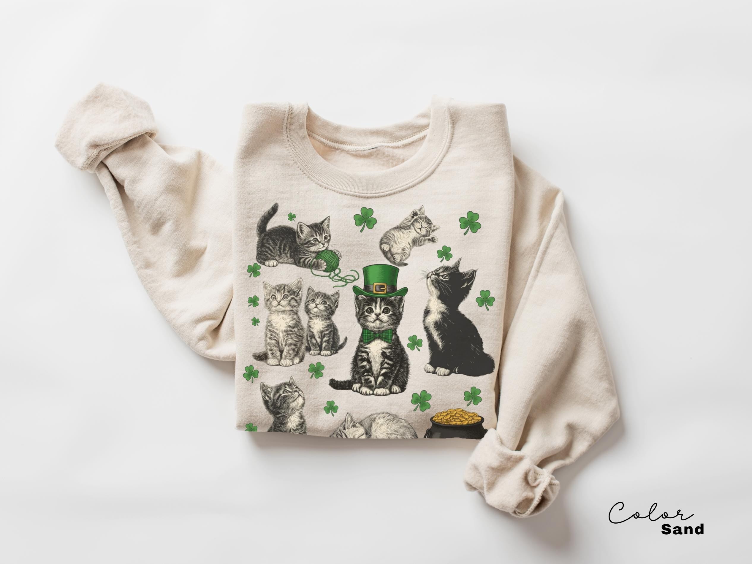 St Patricks Day Comfort Colors Cat Kitten Shirt, Lucky Shamrock, Cute Saint Patrick's Party Tee, Kitten Sweatshirt