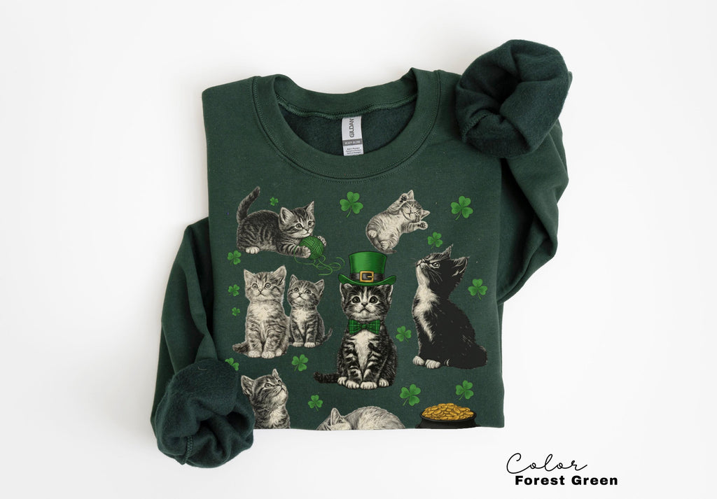 St Patricks Day Cat Kitten Shirt with Lucky Shamrock Design