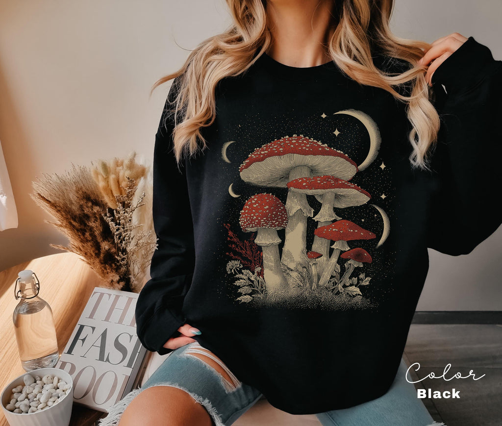 Retro Celestial Mushroom Shirt, Boho Trendy Sweatshirt, Astrology Shirt, Mushroom Lover Gift Tee, Botanic Sweatshirt