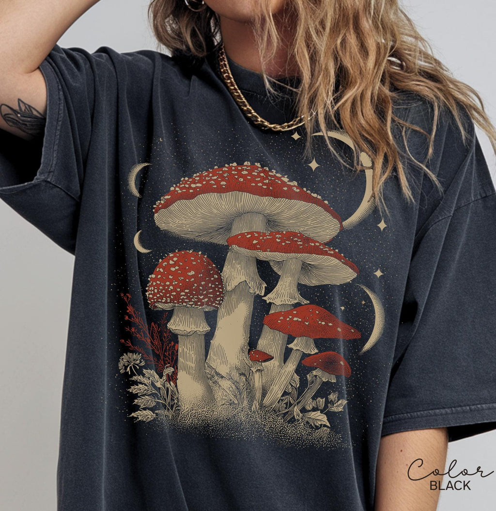Retro Celestial Mushroom Shirt, Boho Trendy Sweatshirt, Astrology Shirt, Mushroom Lover Gift Tee, Botanic Sweatshirt