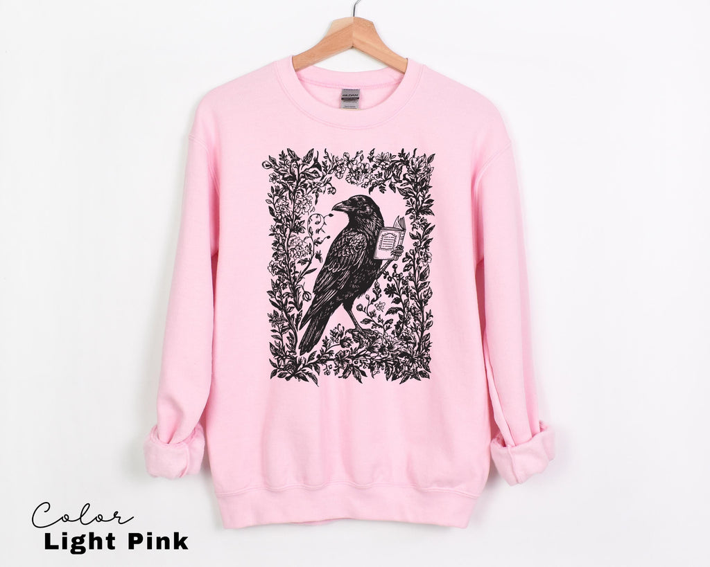 Crow Reading Sweatshirt, Book Lover Dark Academia Shirt