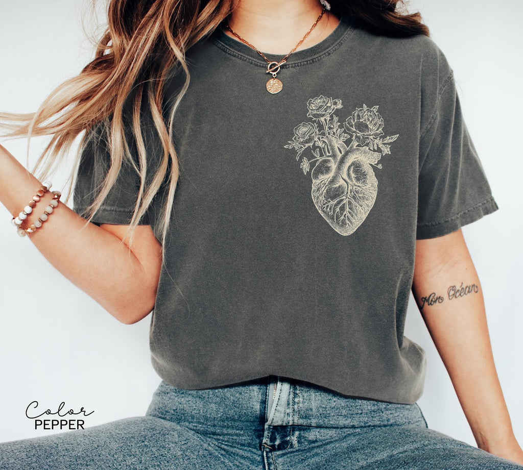Floral Heart Cardiac Nurse Gift T-Shirt or Sweatshirt