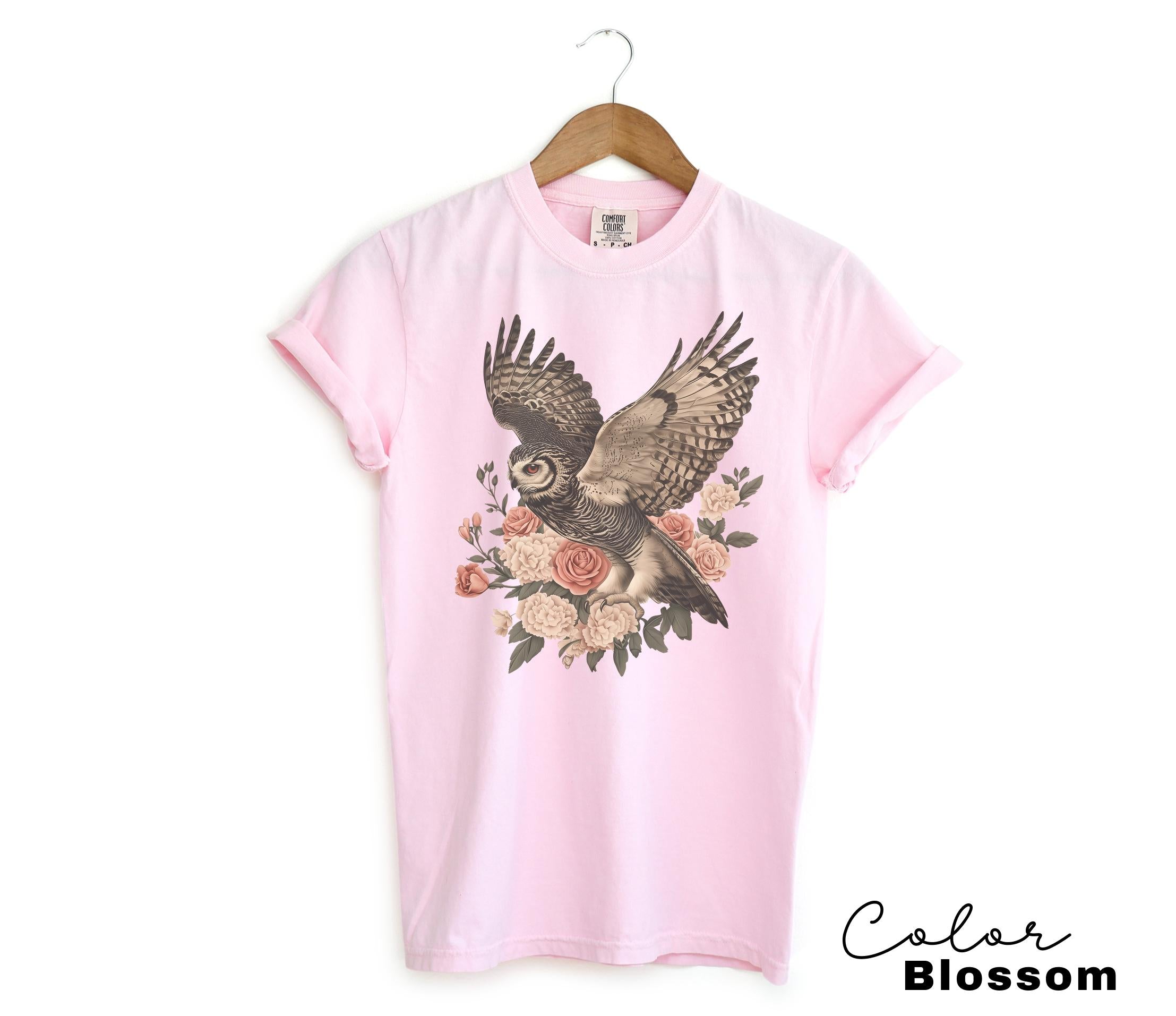 Vintage Style Owl Shirt, Cottagecore Floral Sweatshirt, Folk Art Forest Animal TShirt, Woodland Aesthetic