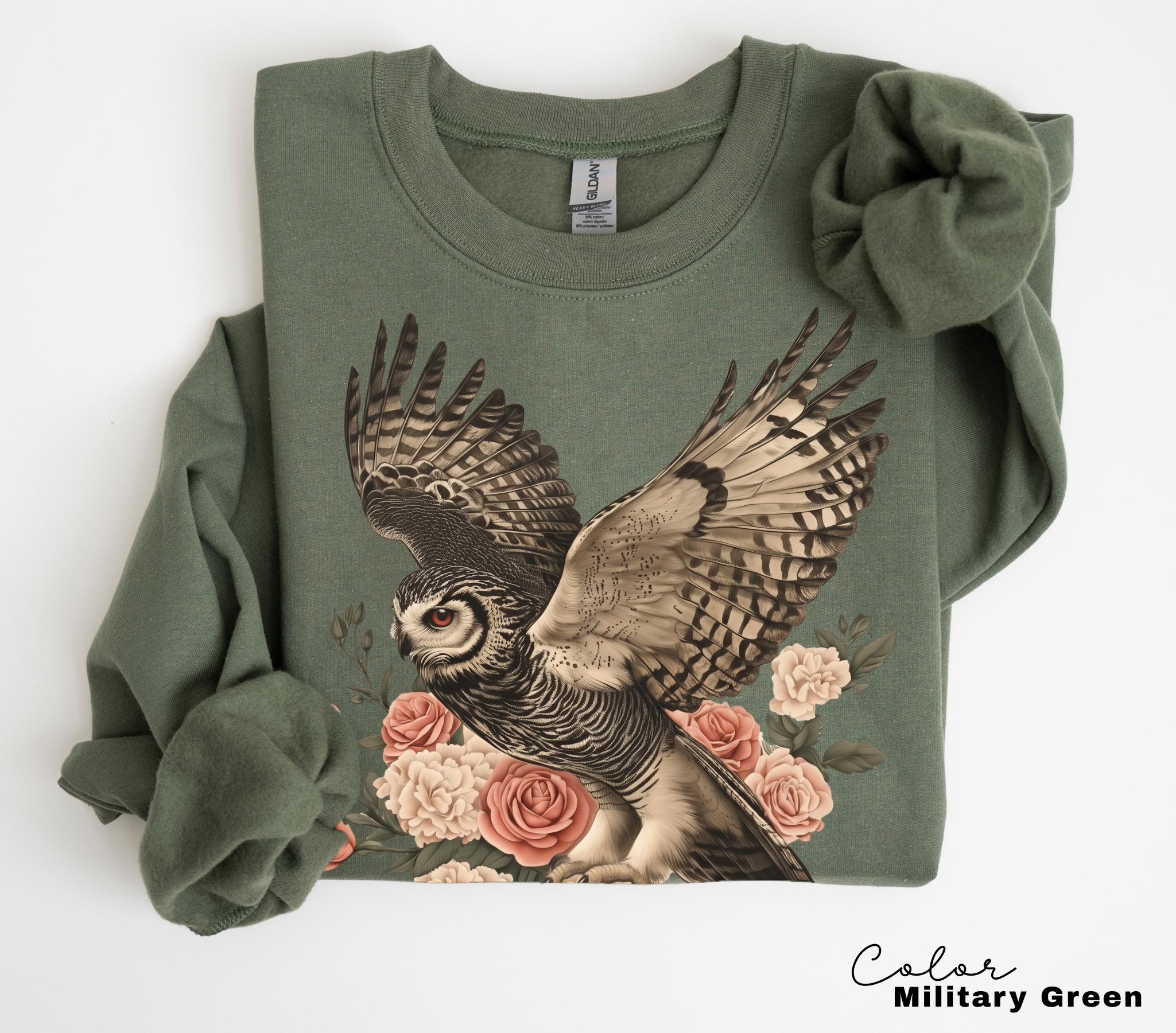 Vintage Style Owl Sweatshirt, Cottagecore Floral Shirt