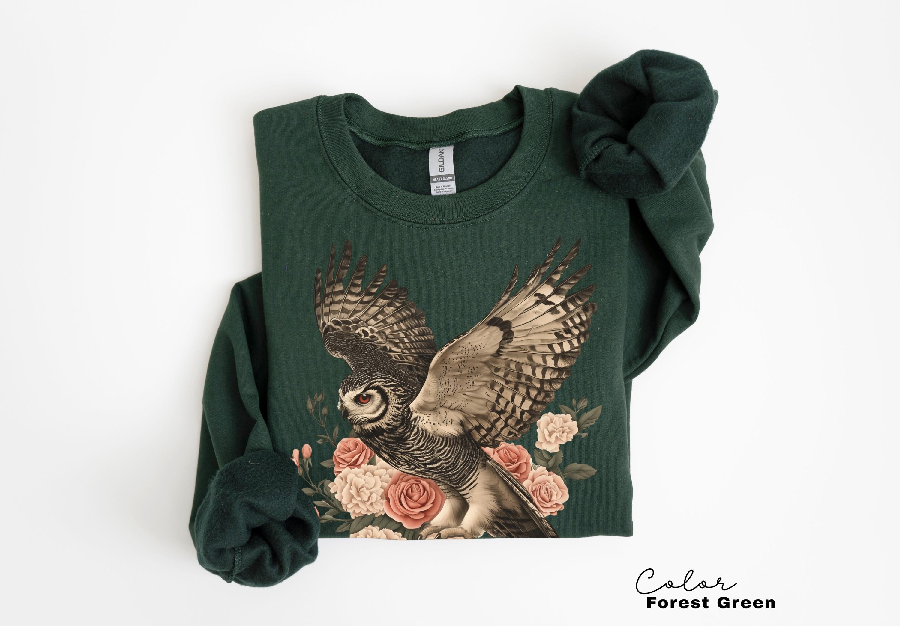 Vintage Style Owl Sweatshirt, Cottagecore Floral Shirt
